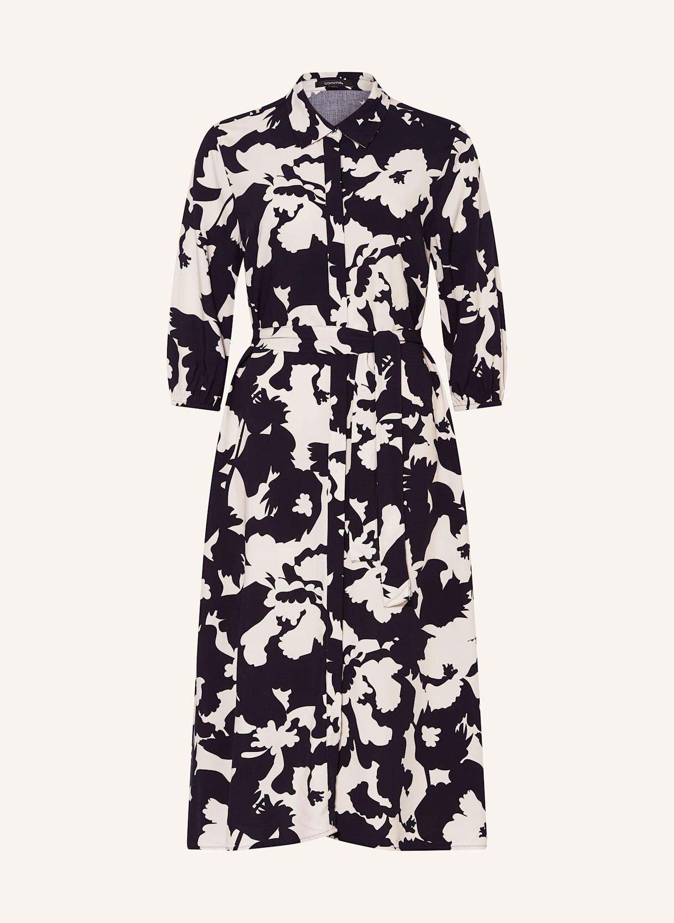 comma Hemdblusenkleid mit 3/4-Arm: DUNKELBLAU/ CREME