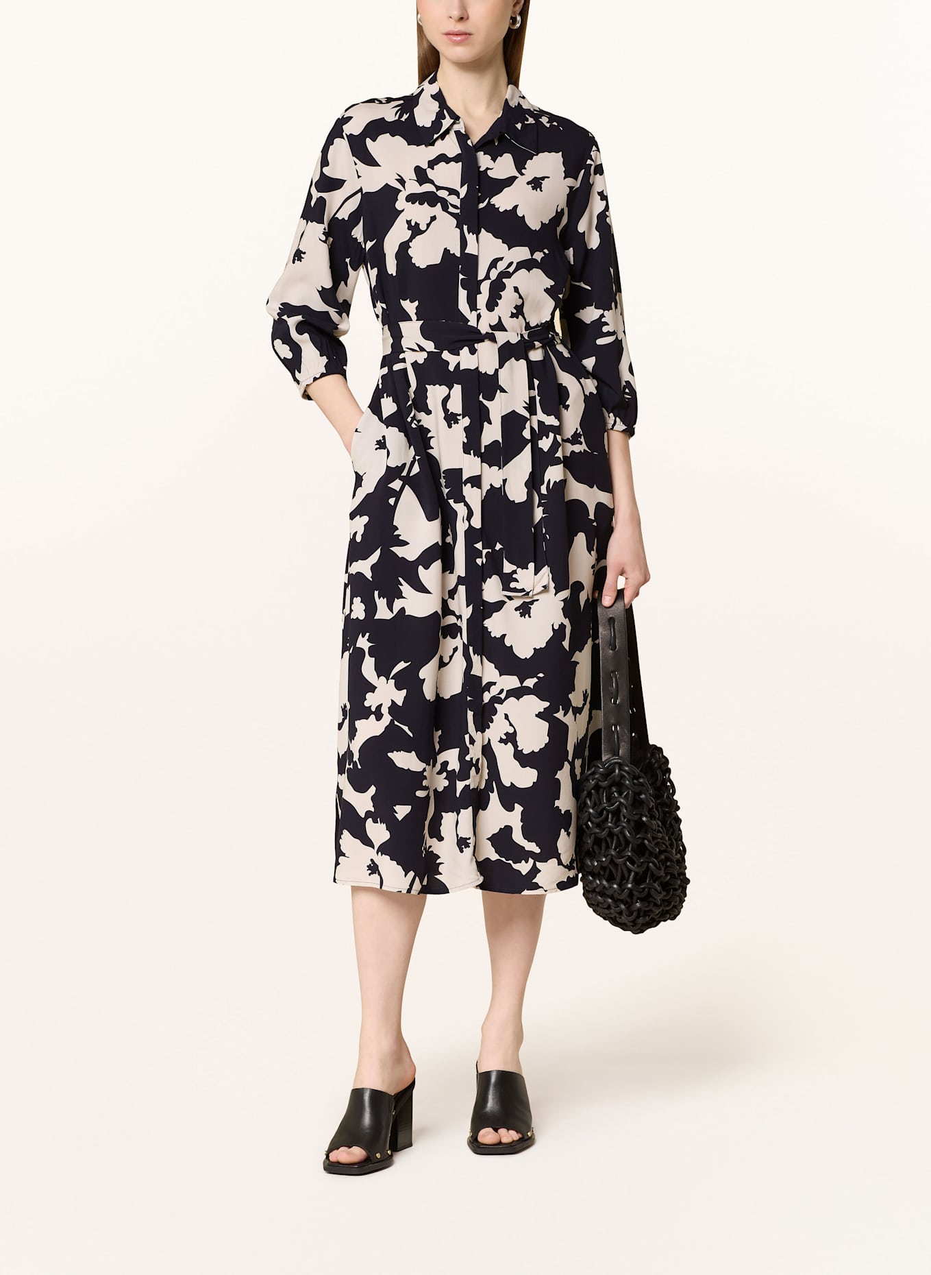 comma Hemdblusenkleid mit 3/4-Arm: DUNKELBLAU/ CREME