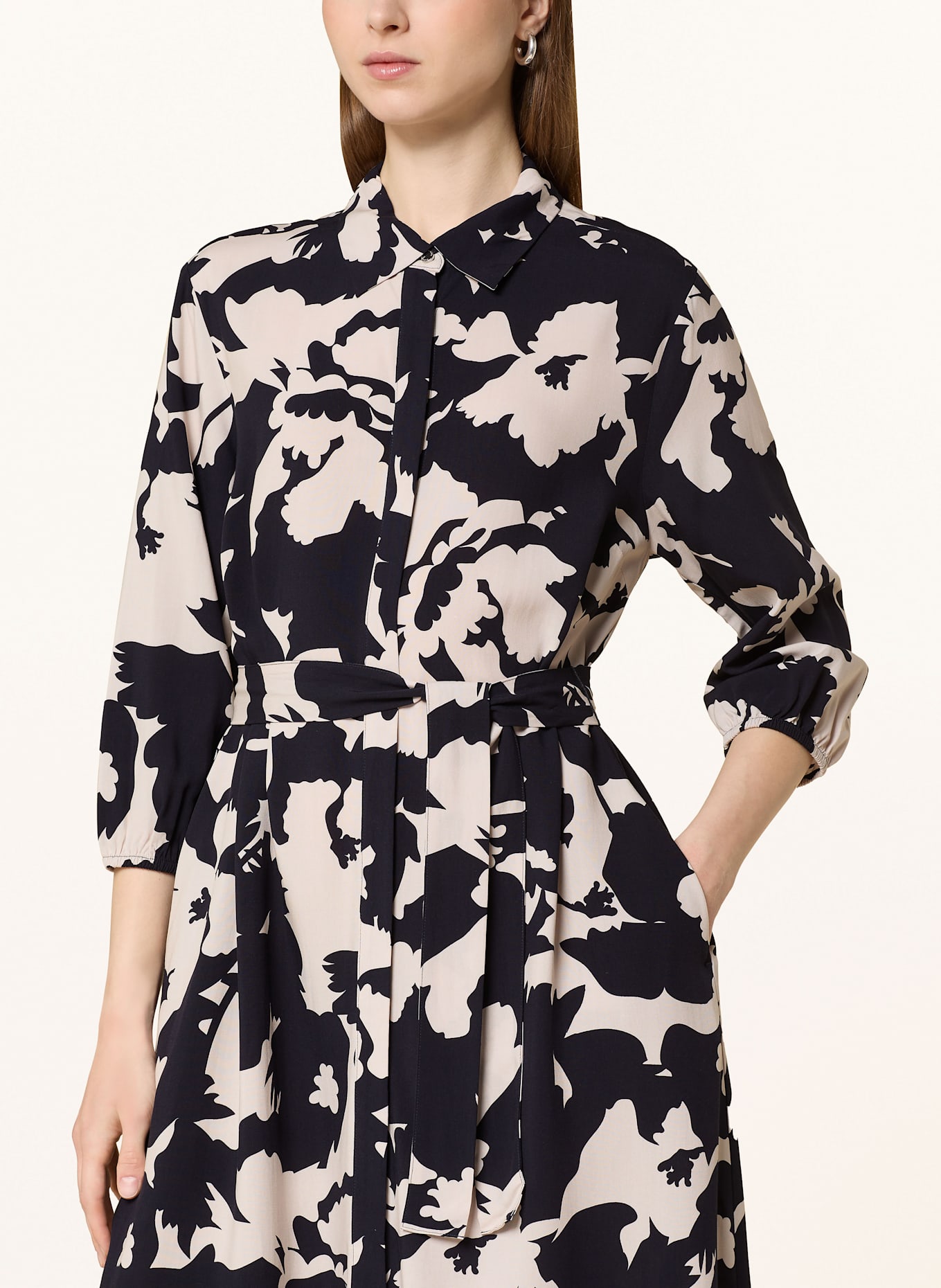 comma Hemdblusenkleid mit 3/4-Arm: DUNKELBLAU/ CREME
