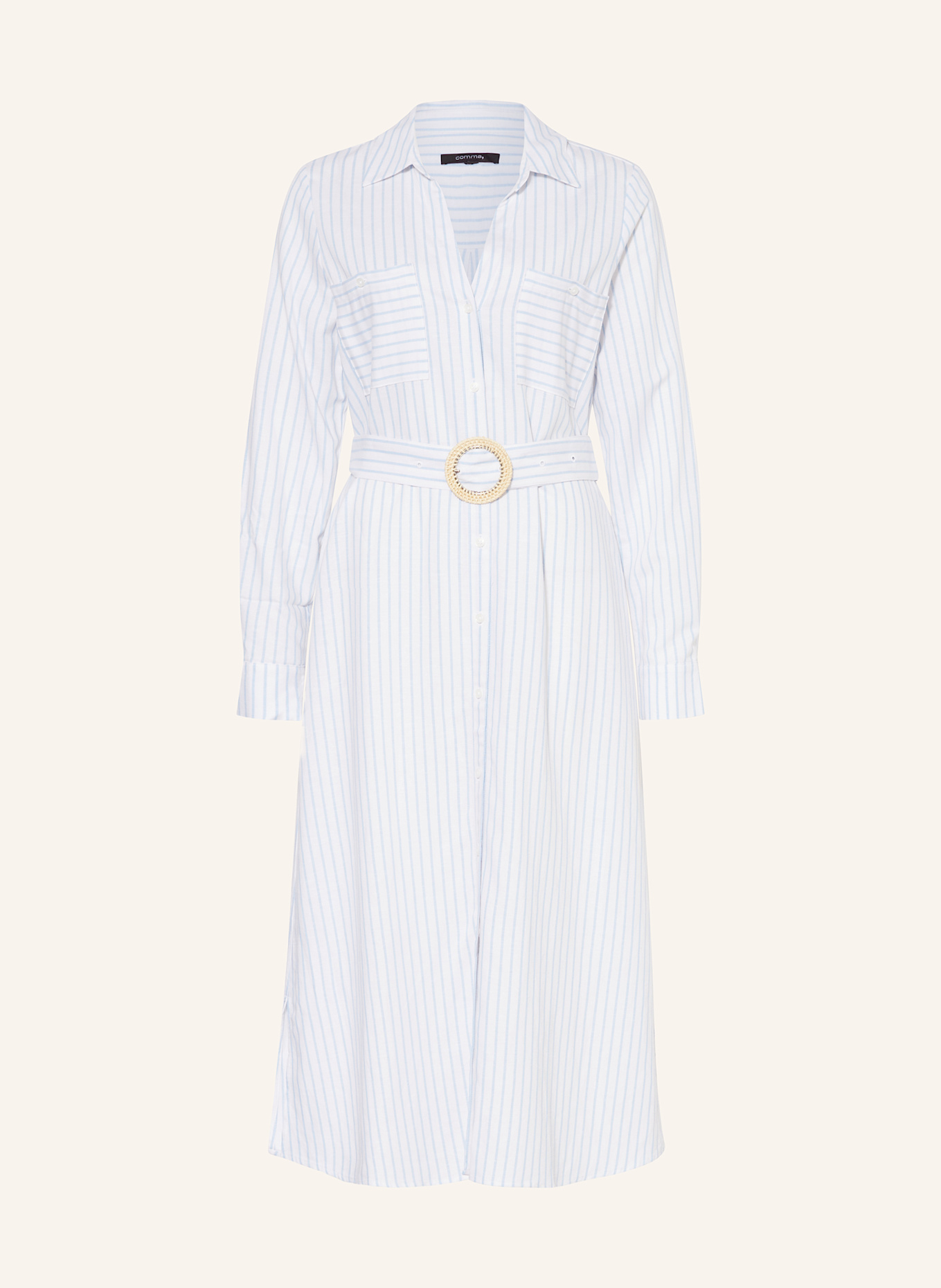 comma Hemdblusenkleid mit Leinen: WEISS/ HELLBLAU