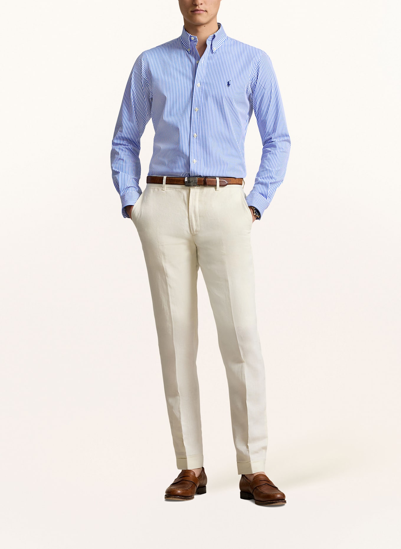 POLO RALPH LAUREN Shirt custom fit: WHITE / BLUE