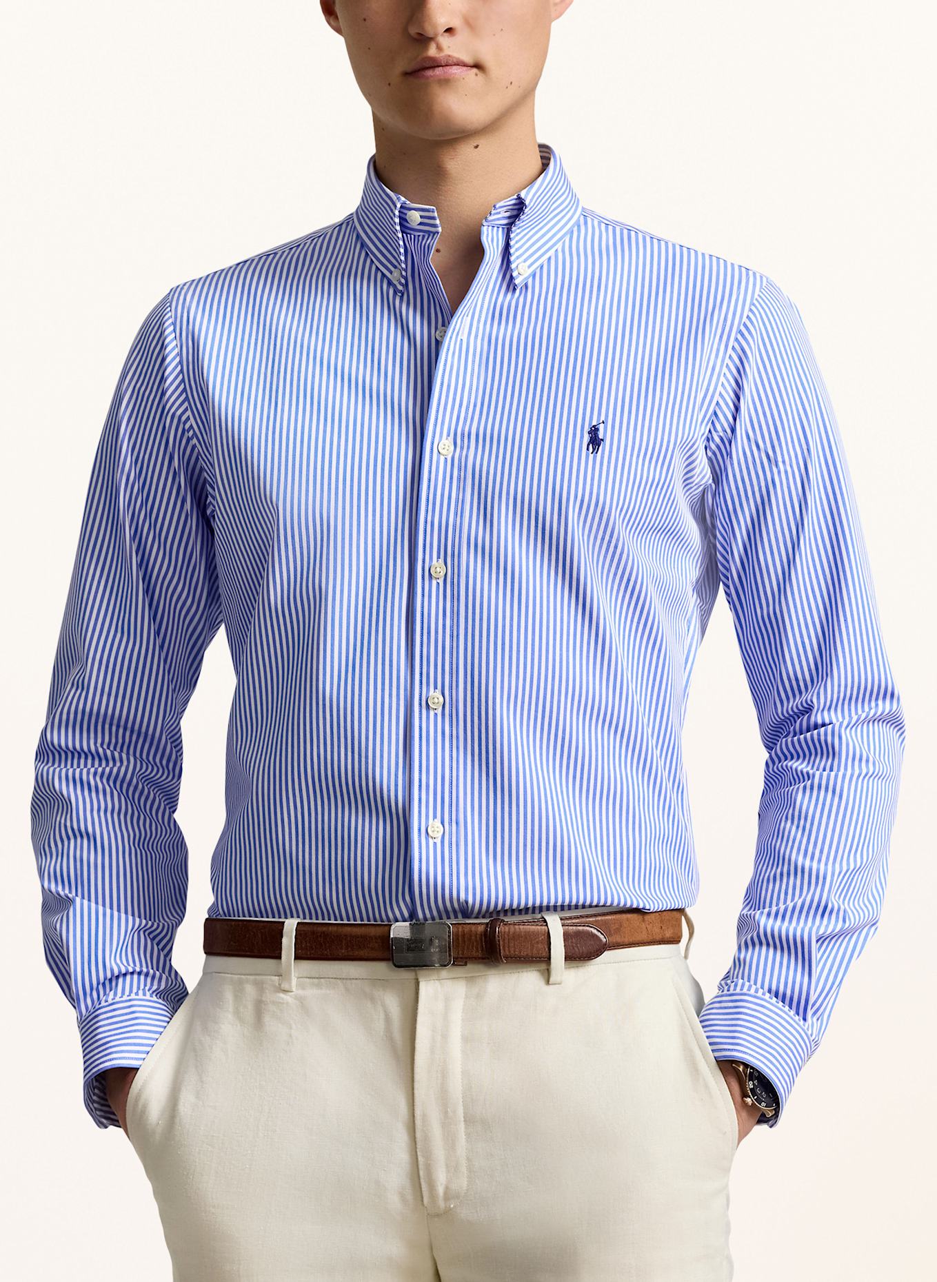 POLO RALPH LAUREN Shirt custom fit: WHITE / BLUE