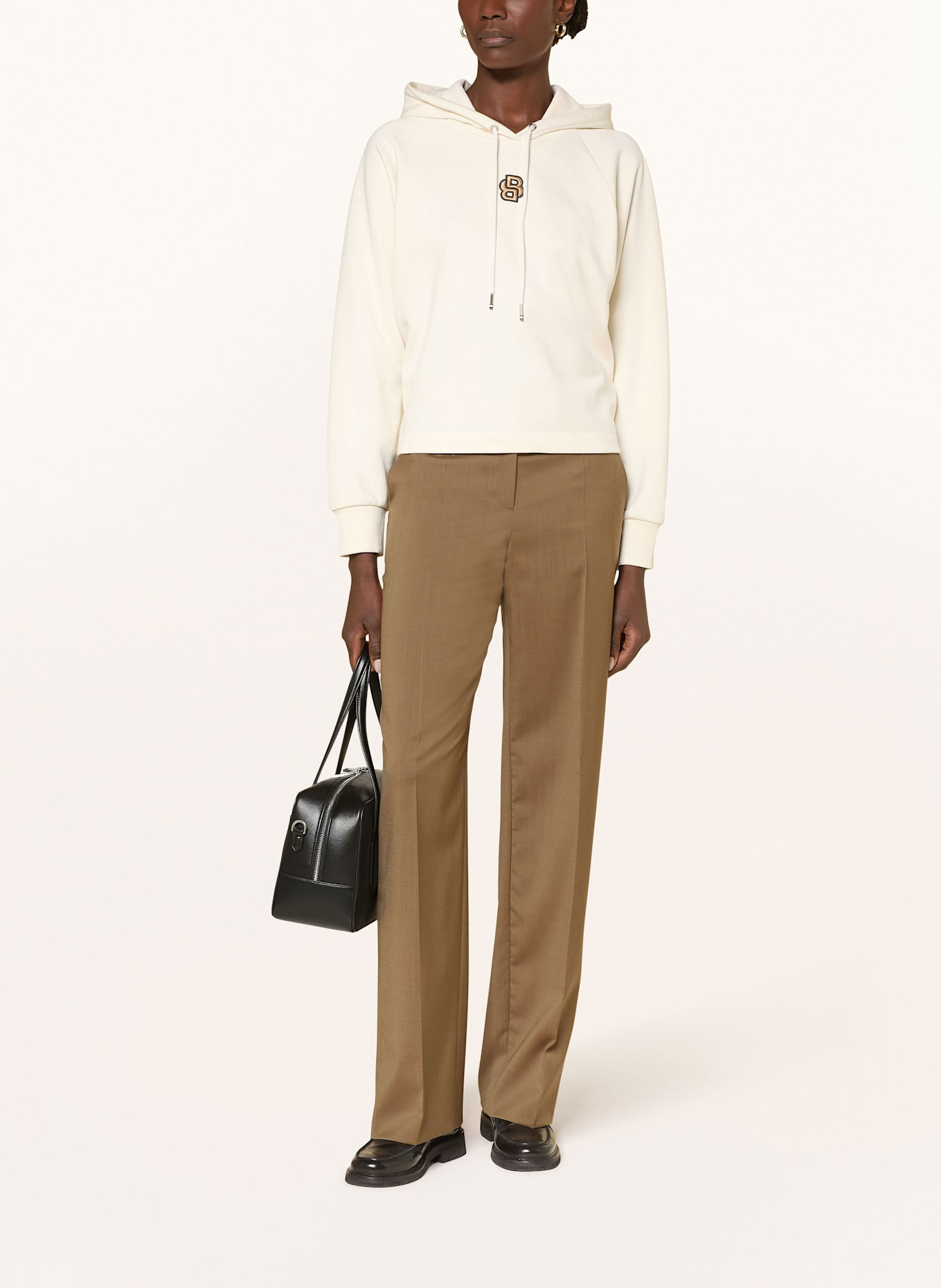 BOSS Cropped-Hoodie EMAES: ECRU