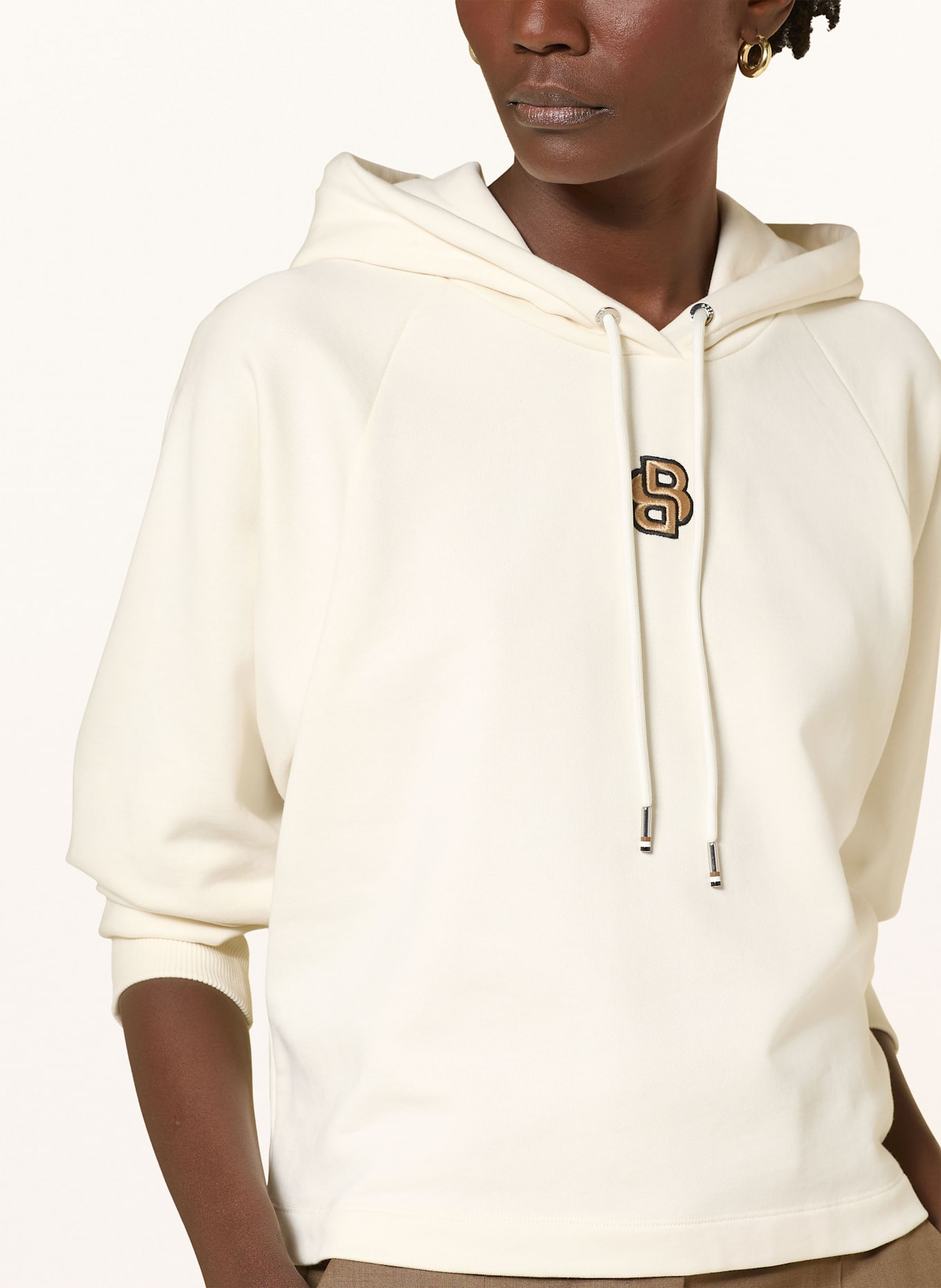 BOSS Cropped-Hoodie EMAES: ECRU