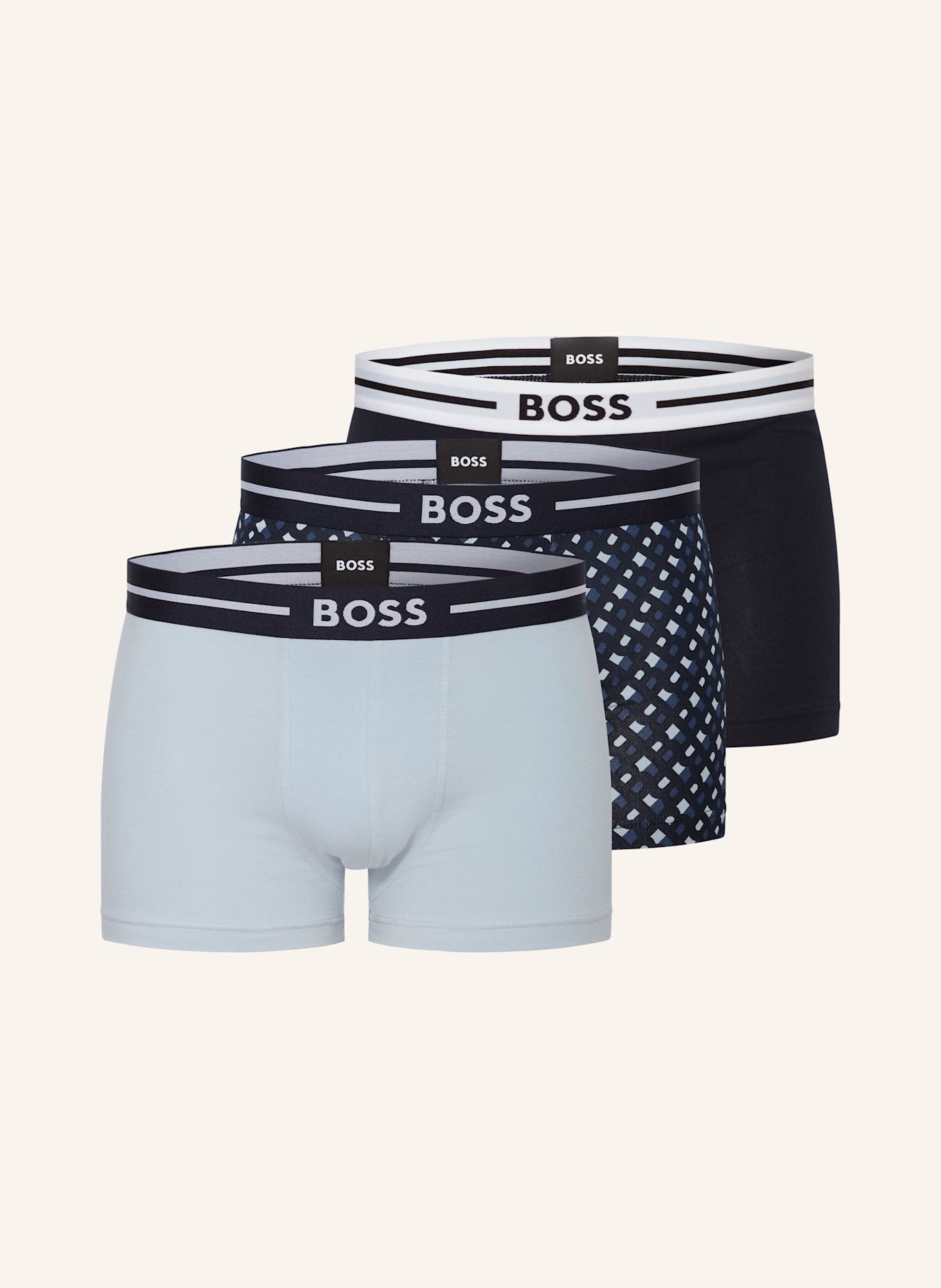 BOSS 3-pack boxer shorts: DARK BLUE / LIGHT BLUE