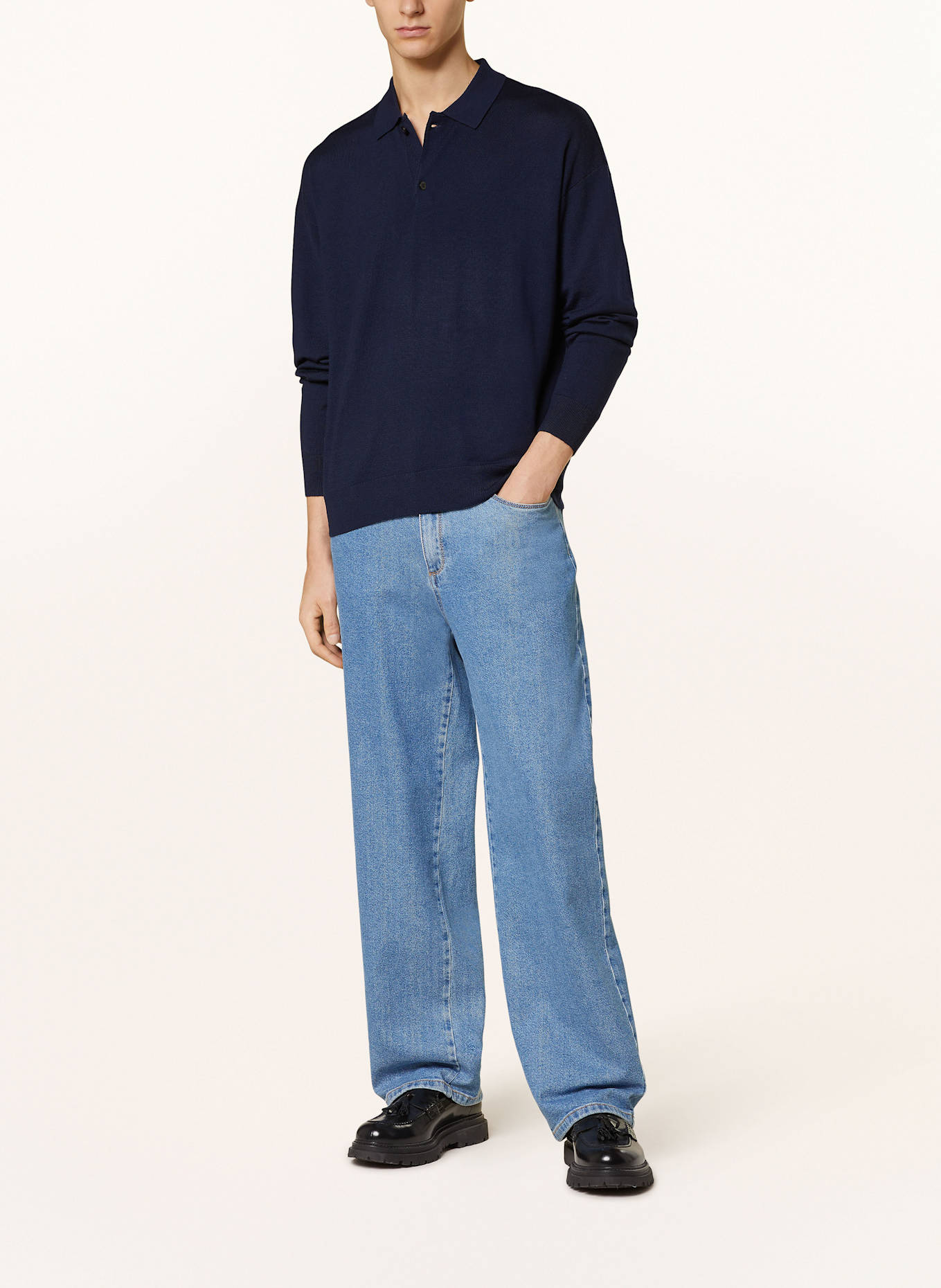 PAUL Strick-Poloshirt aus Merinowolle: DUNKELBLAU