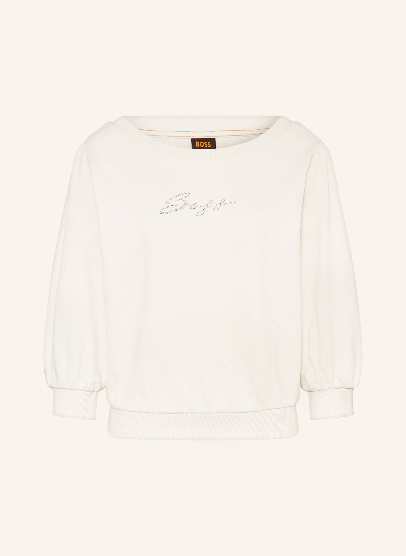 BOSS Sweatshirt EMAY mit 3/4-Arm und Schmucksteinen: WEISS