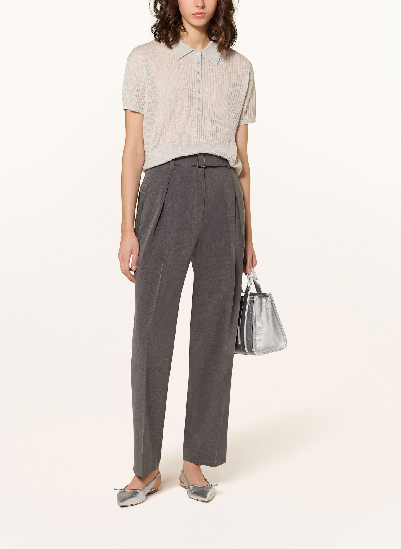 MRS & HUGS Strick-Poloshirt mit Cashmere: HELLGRAU
