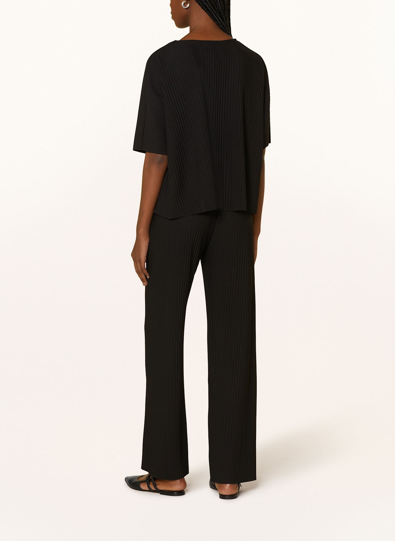 MRS & HUGS Marlene trousers in jersey with pleats: BLACK