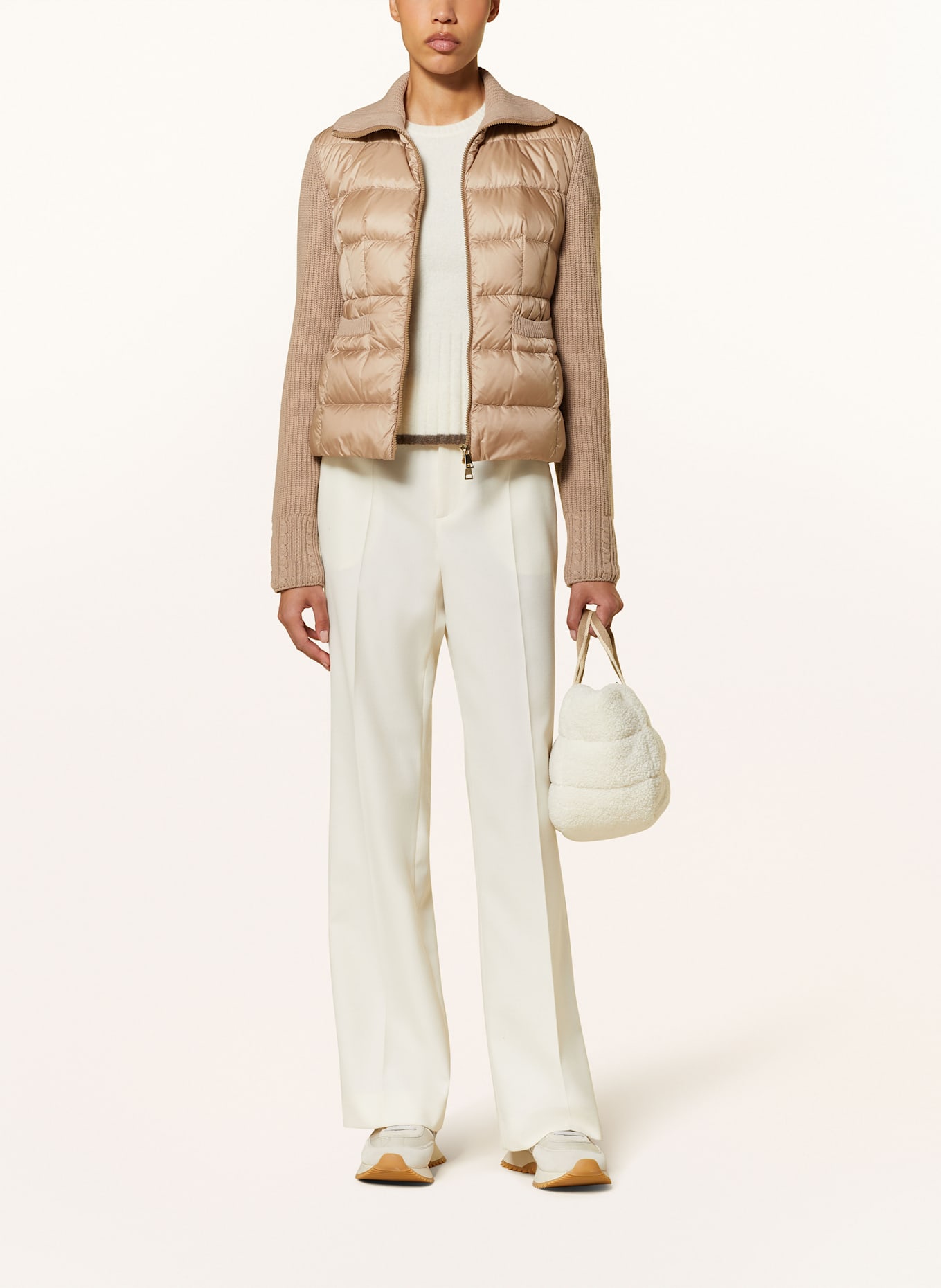 MONCLER Daunenjacke im Materialmix: CAMEL