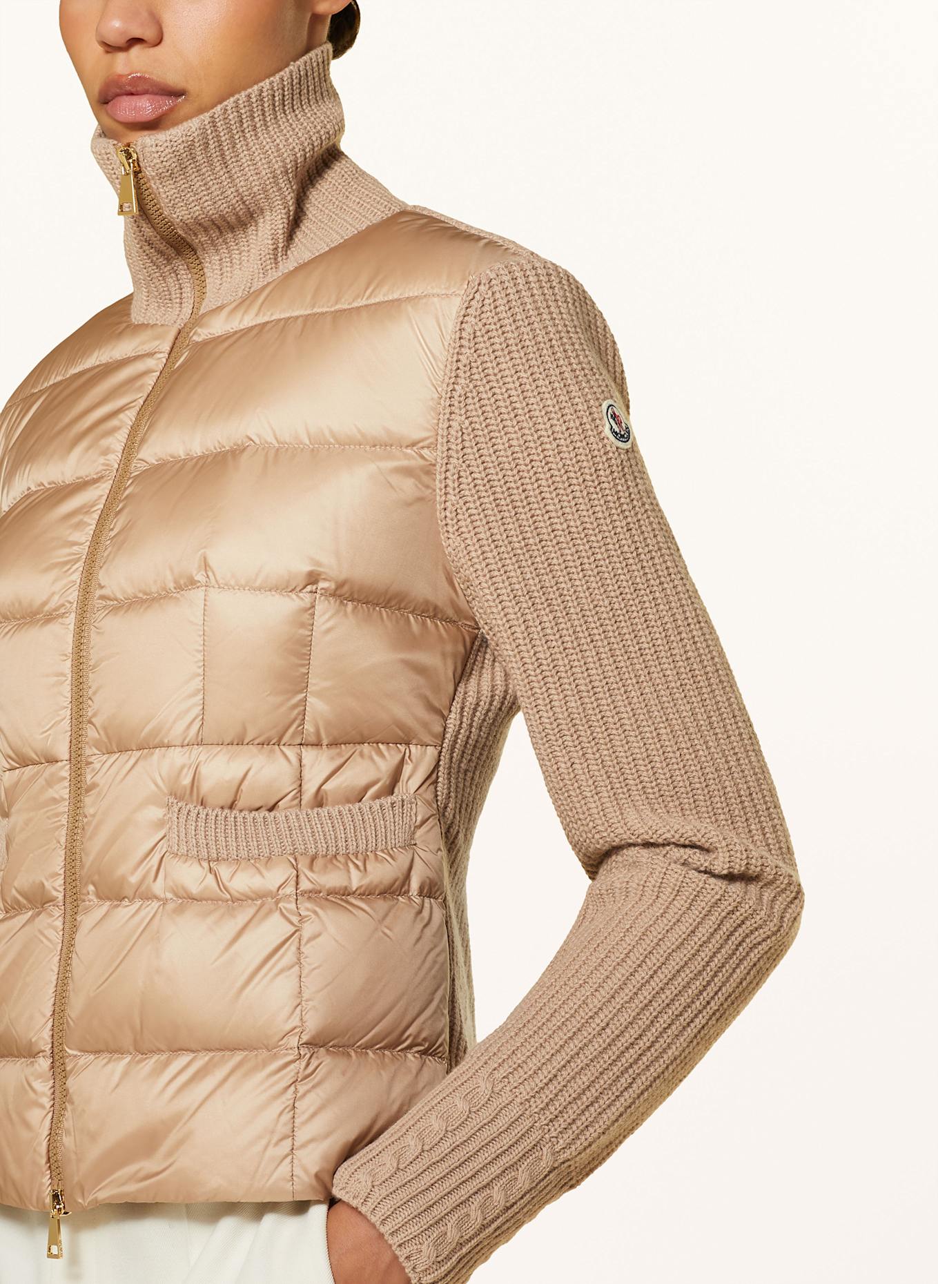 MONCLER Daunenjacke im Materialmix: CAMEL