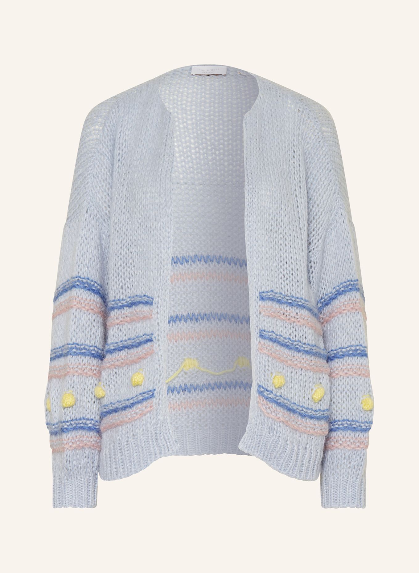 Rich & Royal Knit cardigan with mohair: BLUE GRAY / YELLOW / ROSE