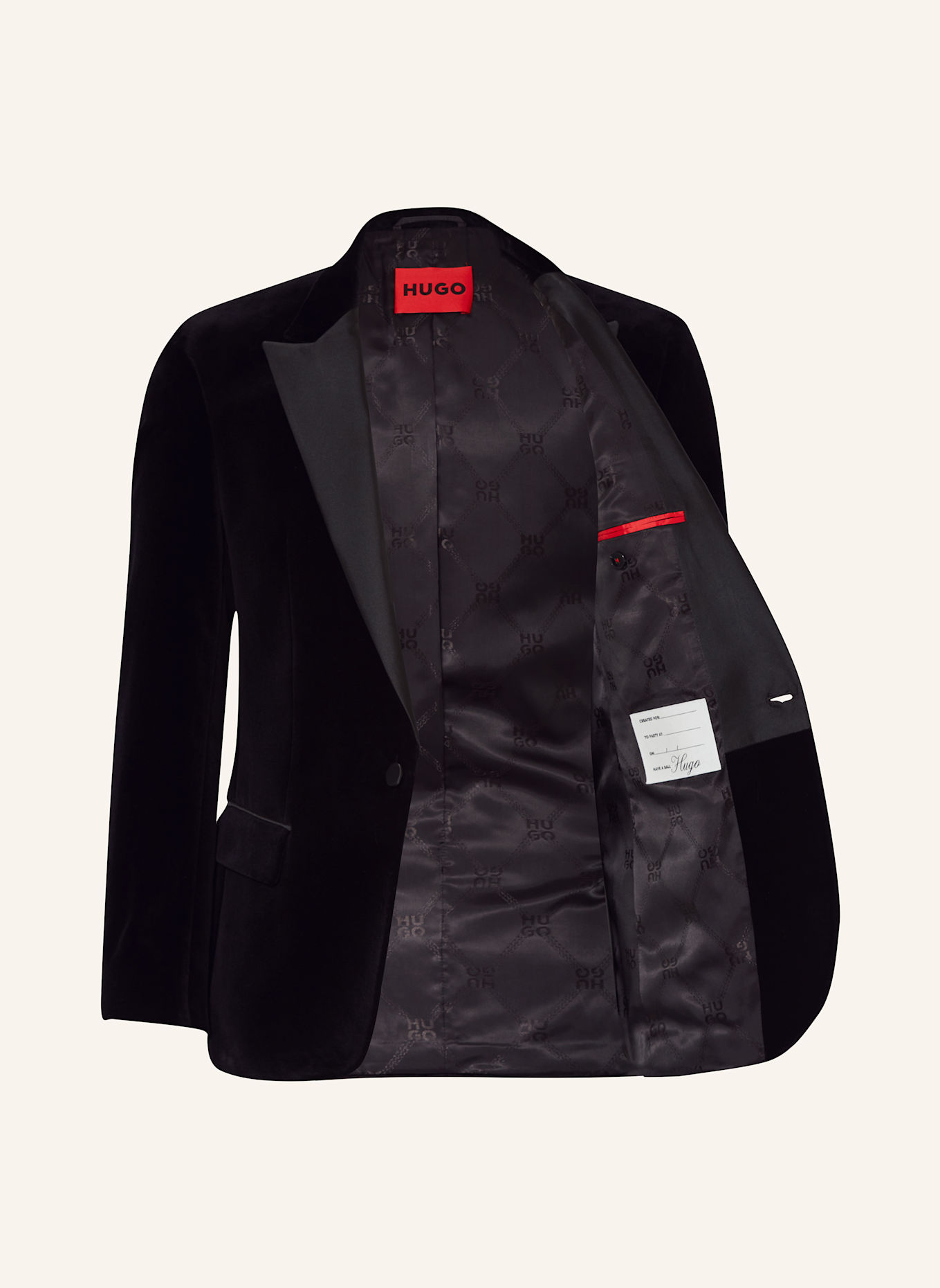 HUGO HENRYYY slim fit velvet tuxedo jacket in black