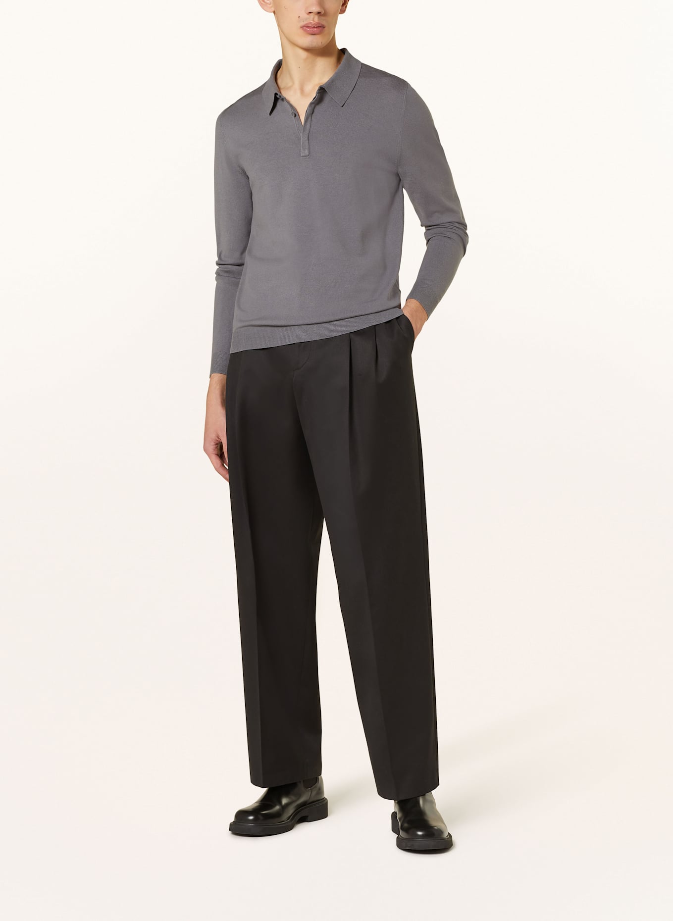 HUGO Strick-Poloshirt SAN PIPPO Slim Fit: GRAU