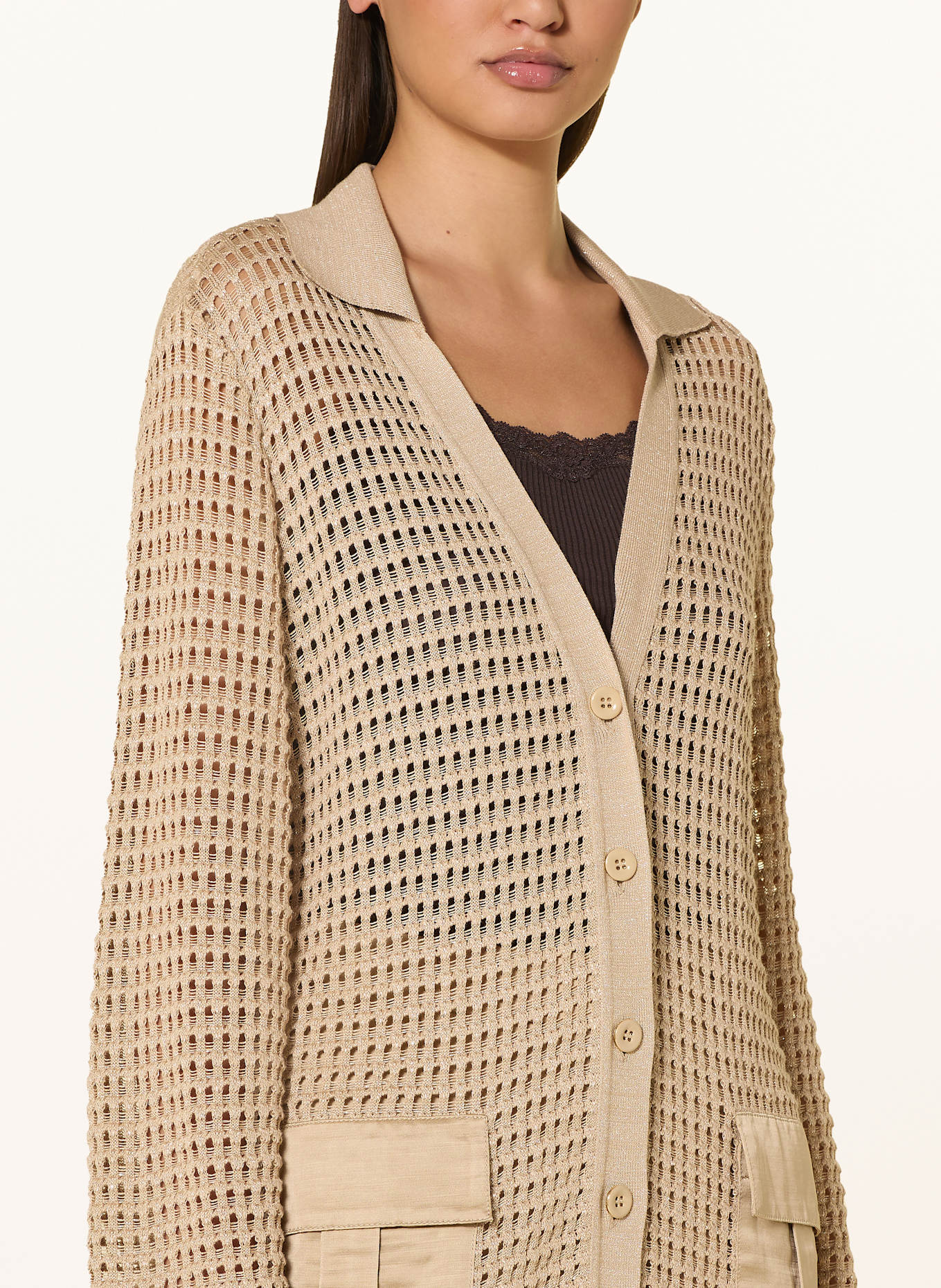 MARC CAIN Strickjacke mit Glitzergarn: 608 cappuccino macaron