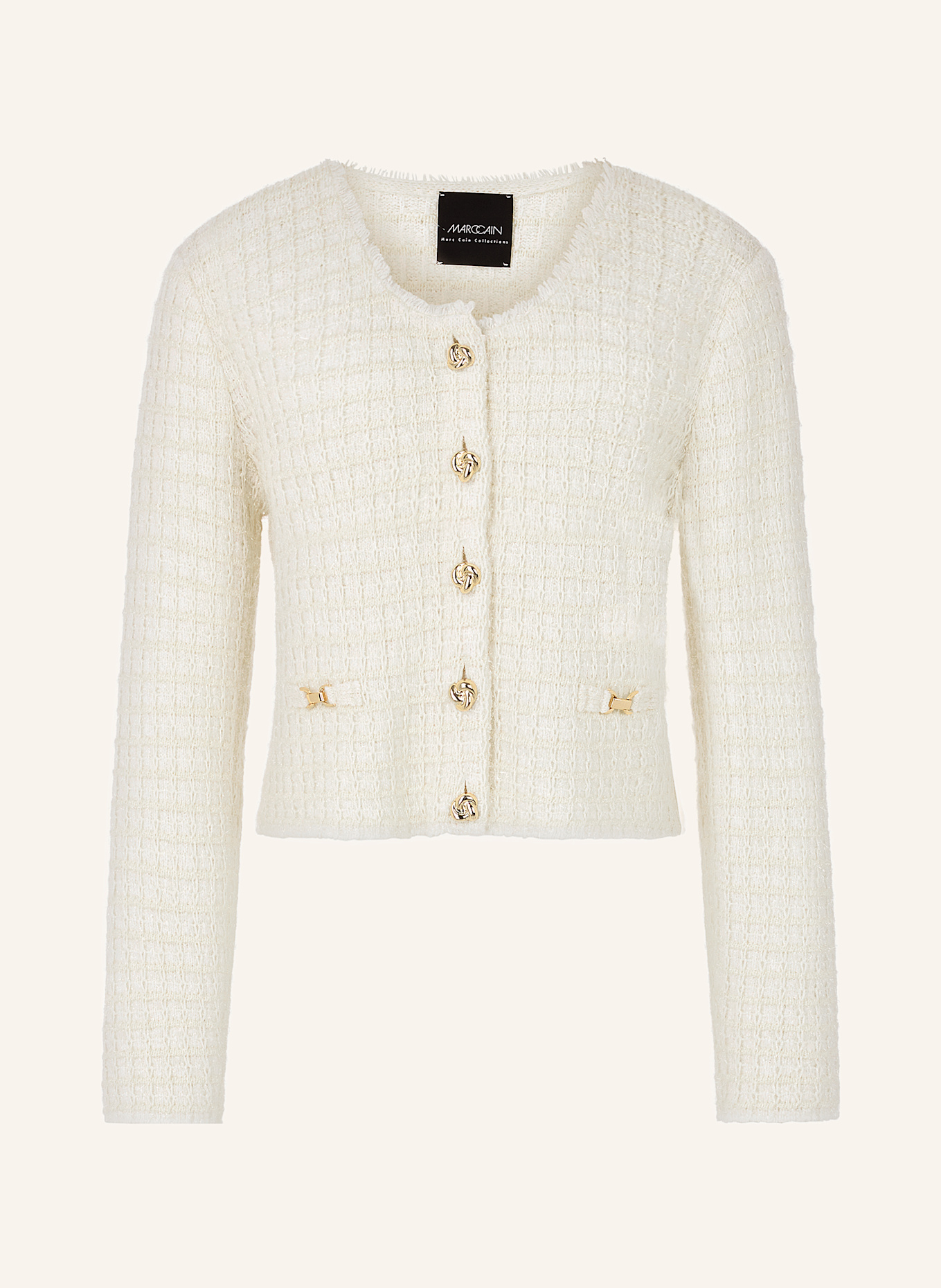 MARC CAIN Strickjacke mit Glitzergarn: 112 bright ecru