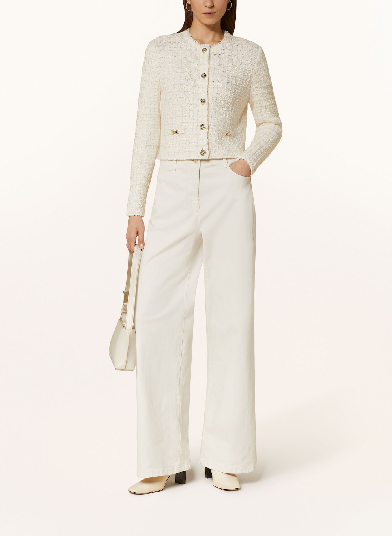 MARC CAIN Strickjacke mit Glitzergarn: 112 bright ecru