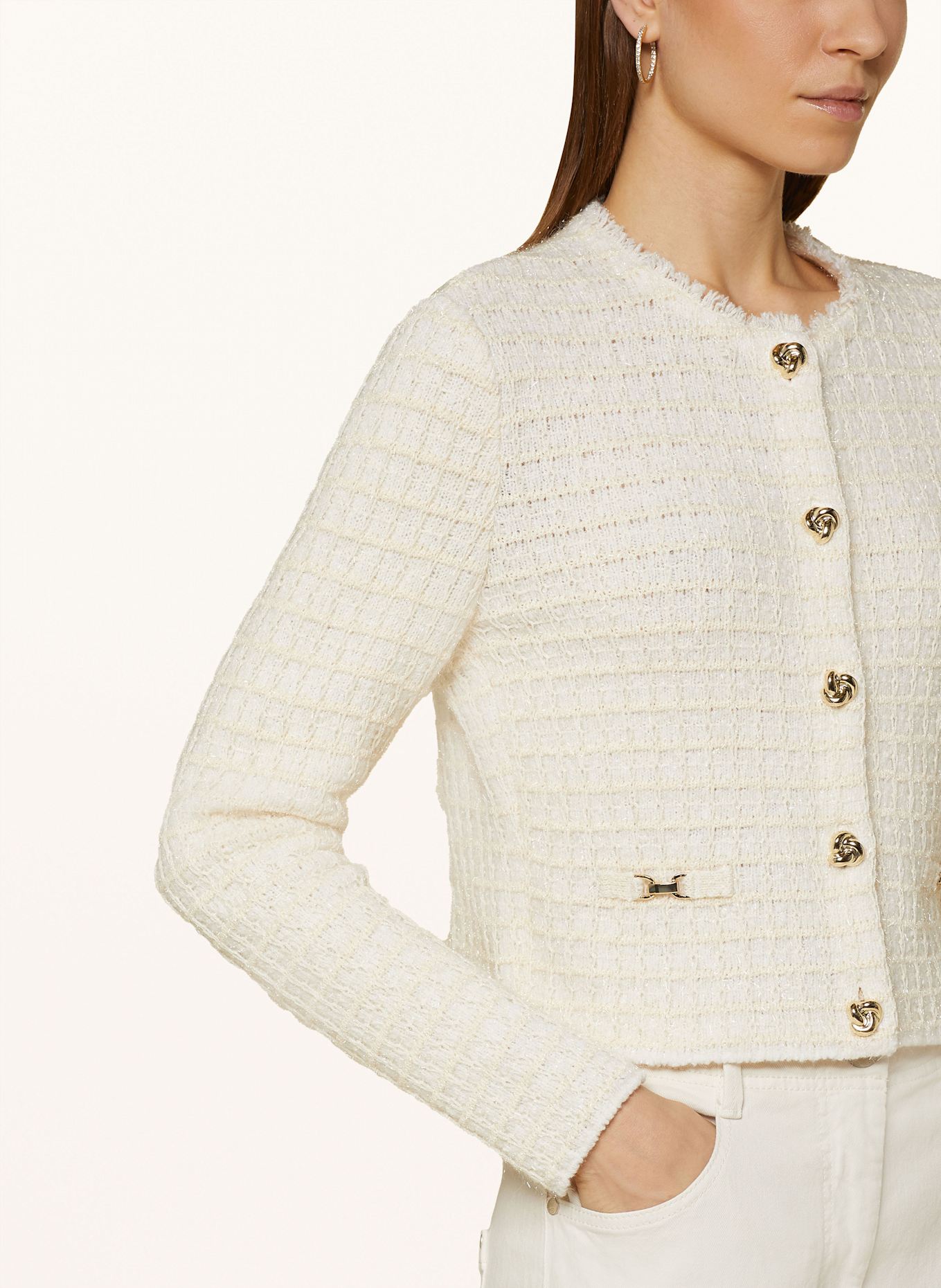 MARC CAIN Strickjacke mit Glitzergarn: 112 bright ecru