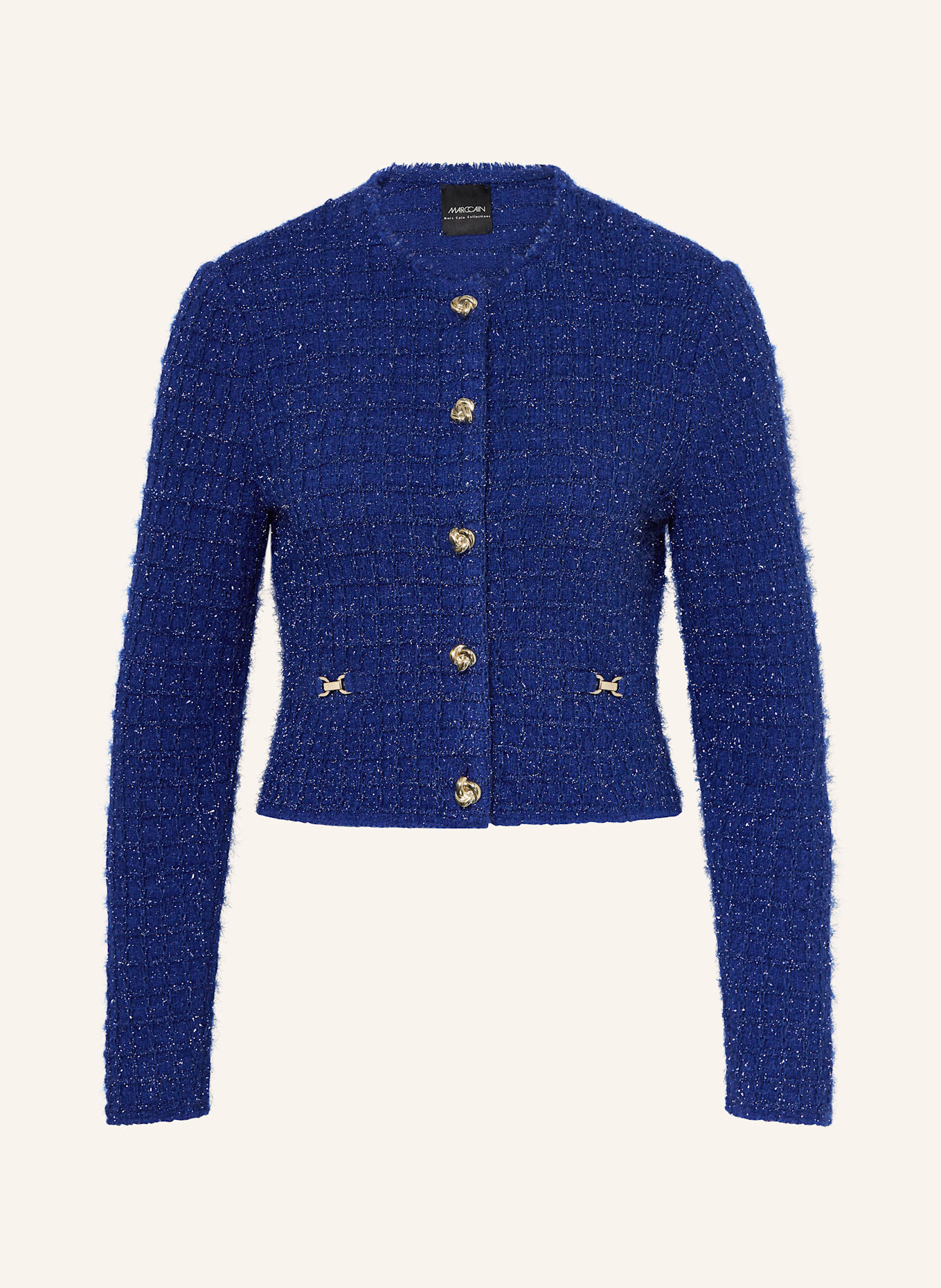 MARC CAIN Strickjacke mit Glitzergarn: DUNKELBLAU