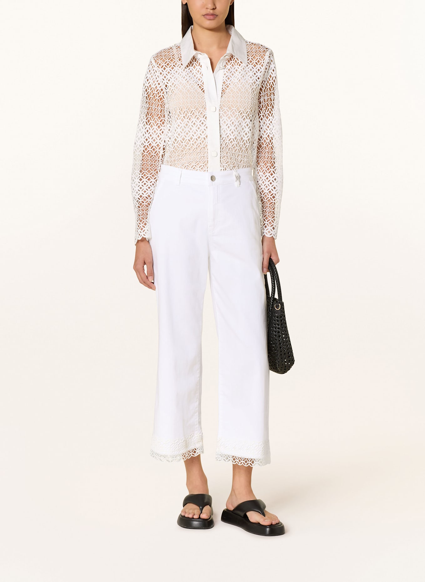 MARC CAIN Koszula z dziurkowanej koronki: 100 WHITE