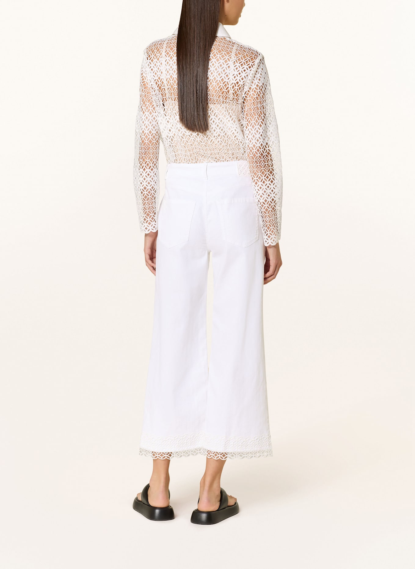 MARC CAIN Koszula z dziurkowanej koronki: 100 WHITE