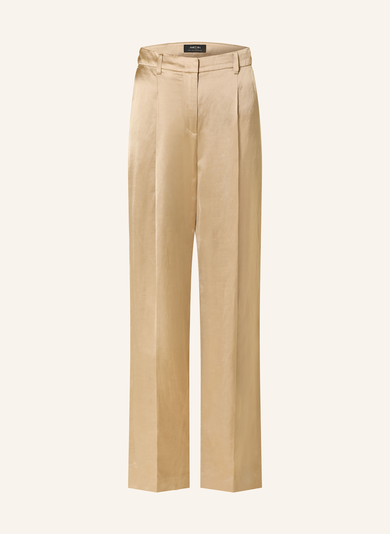 MARC CAIN WICHITA wide leg trousers in satin with linen: 608 cappuccino macaron