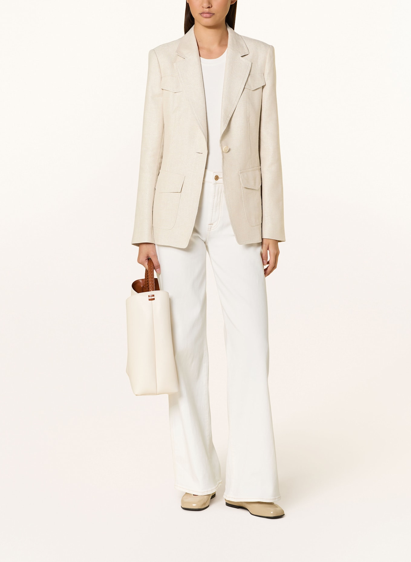 MARC CAIN Blazer mit Glitzergarn und Leinen: 607 deep stone