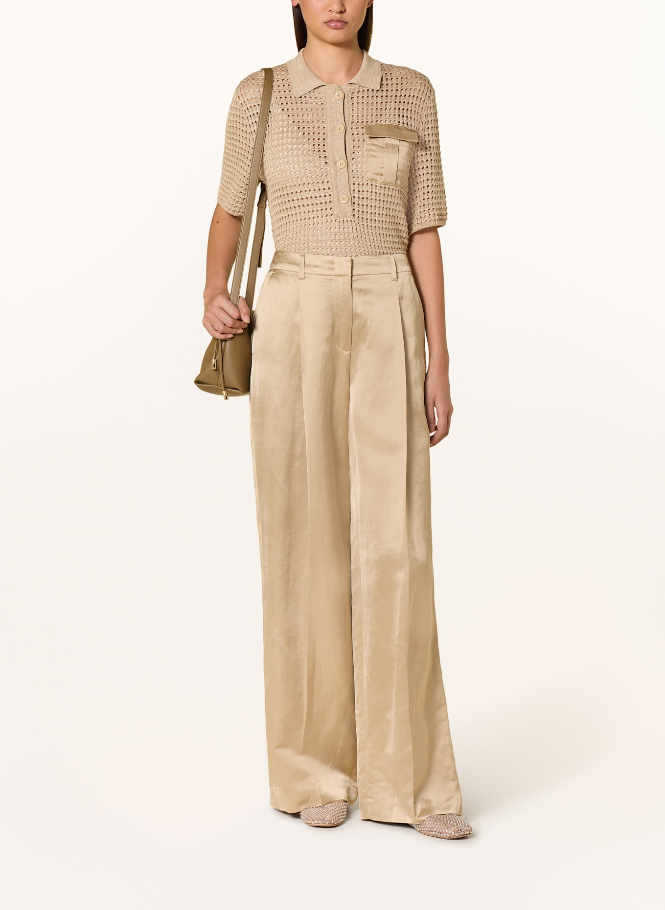 MARC CAIN Úpletová polokošile s třpytivou přízí: 608 cappuccino macaron