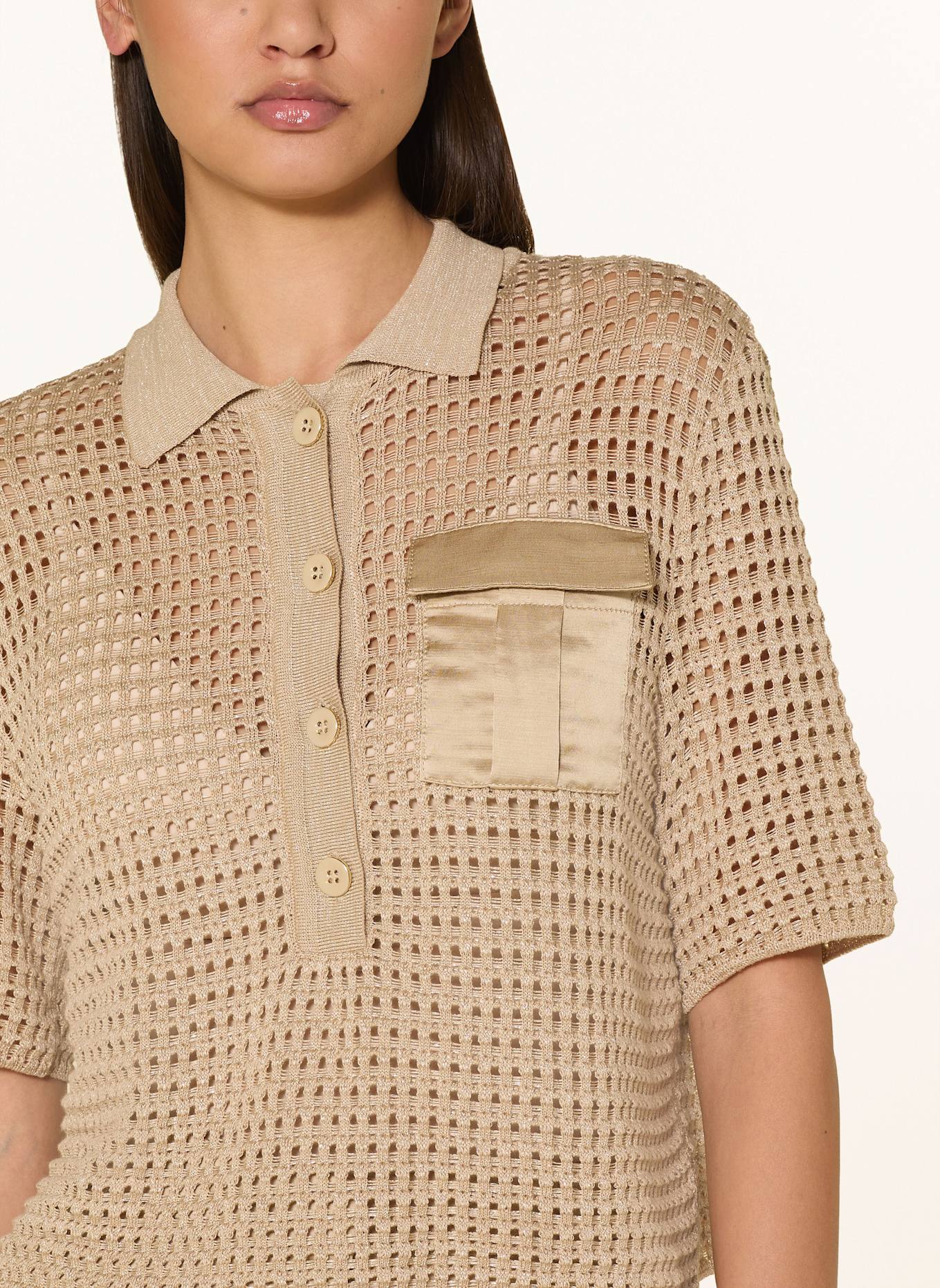 MARC CAIN Úpletová polokošile s třpytivou přízí: 608 cappuccino macaron