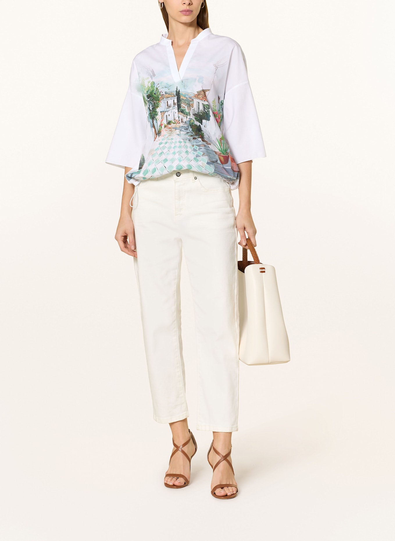 MARC CAIN Shirt blouse with 3/4 sleeves: 100 WHITE