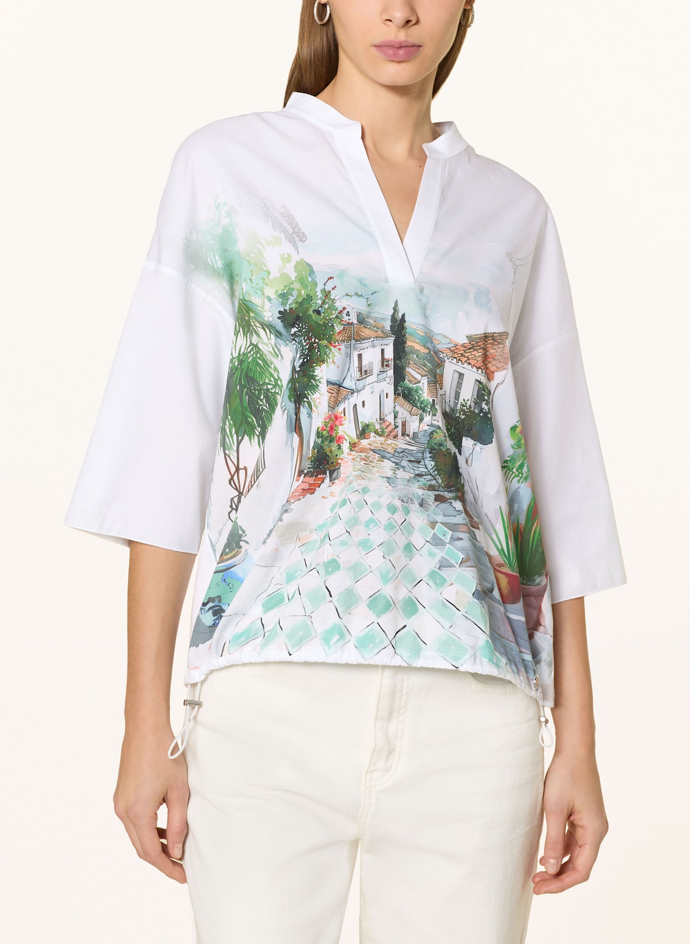 MARC CAIN Shirt blouse with 3/4 sleeves: 100 WHITE