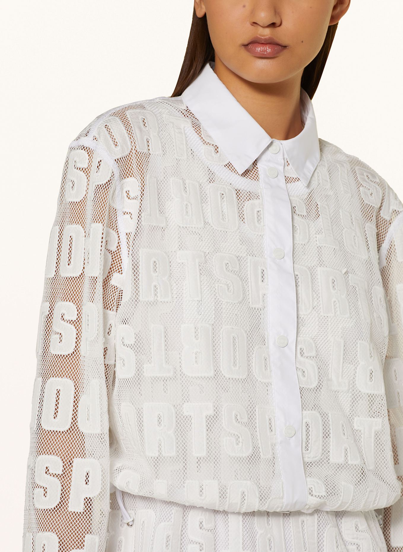 MARC CAIN Mesh bomber jacket: 100 WHITE