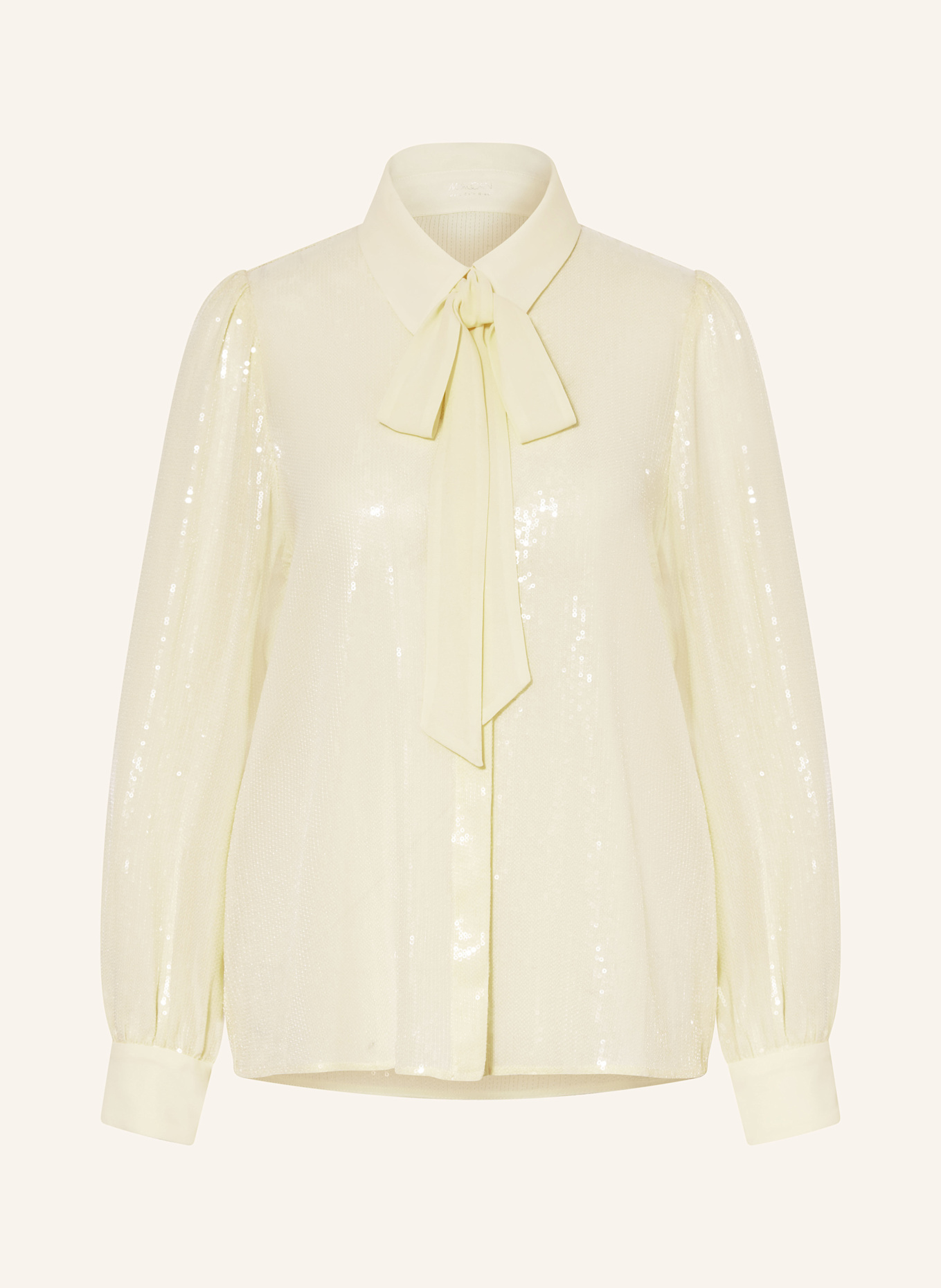 MARC CAIN Hemdbluse mit Pailletten und abnehmbarer Schluppe: HELLGELB