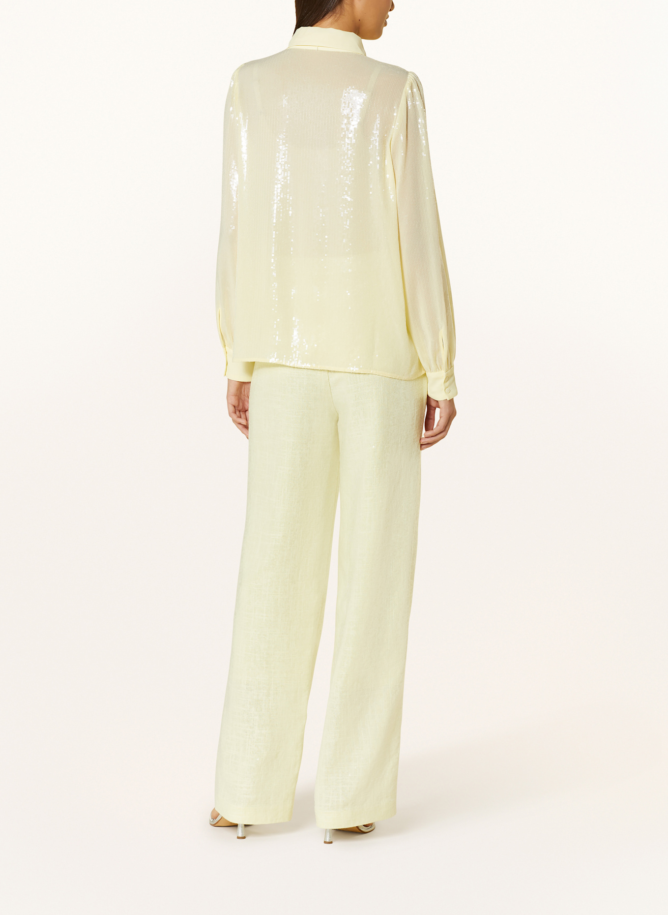 MARC CAIN Hemdbluse mit Pailletten und abnehmbarer Schluppe: HELLGELB