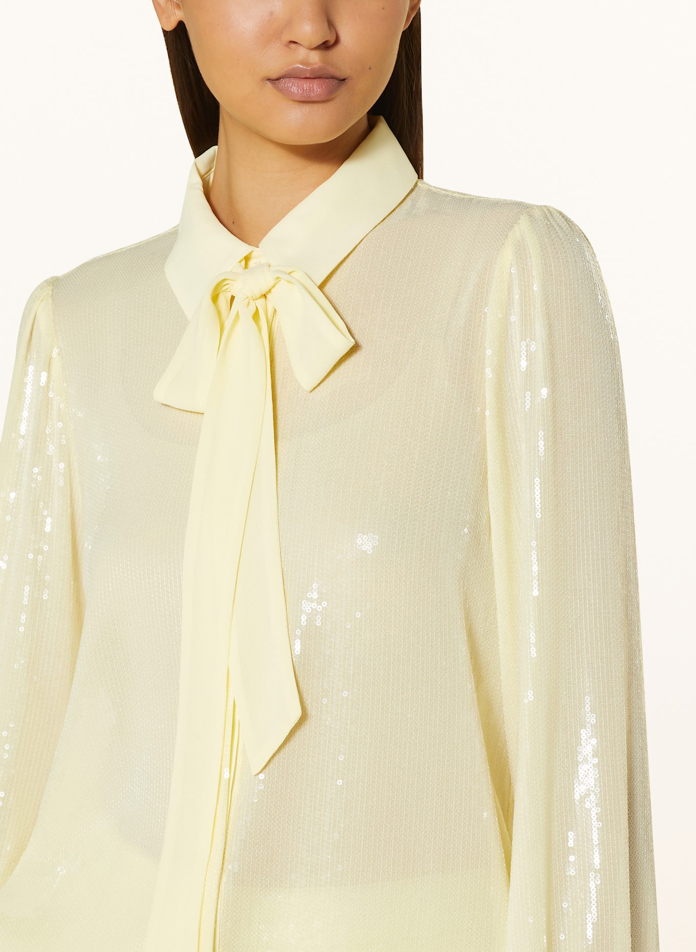 MARC CAIN Hemdbluse mit Pailletten und abnehmbarer Schluppe: HELLGELB