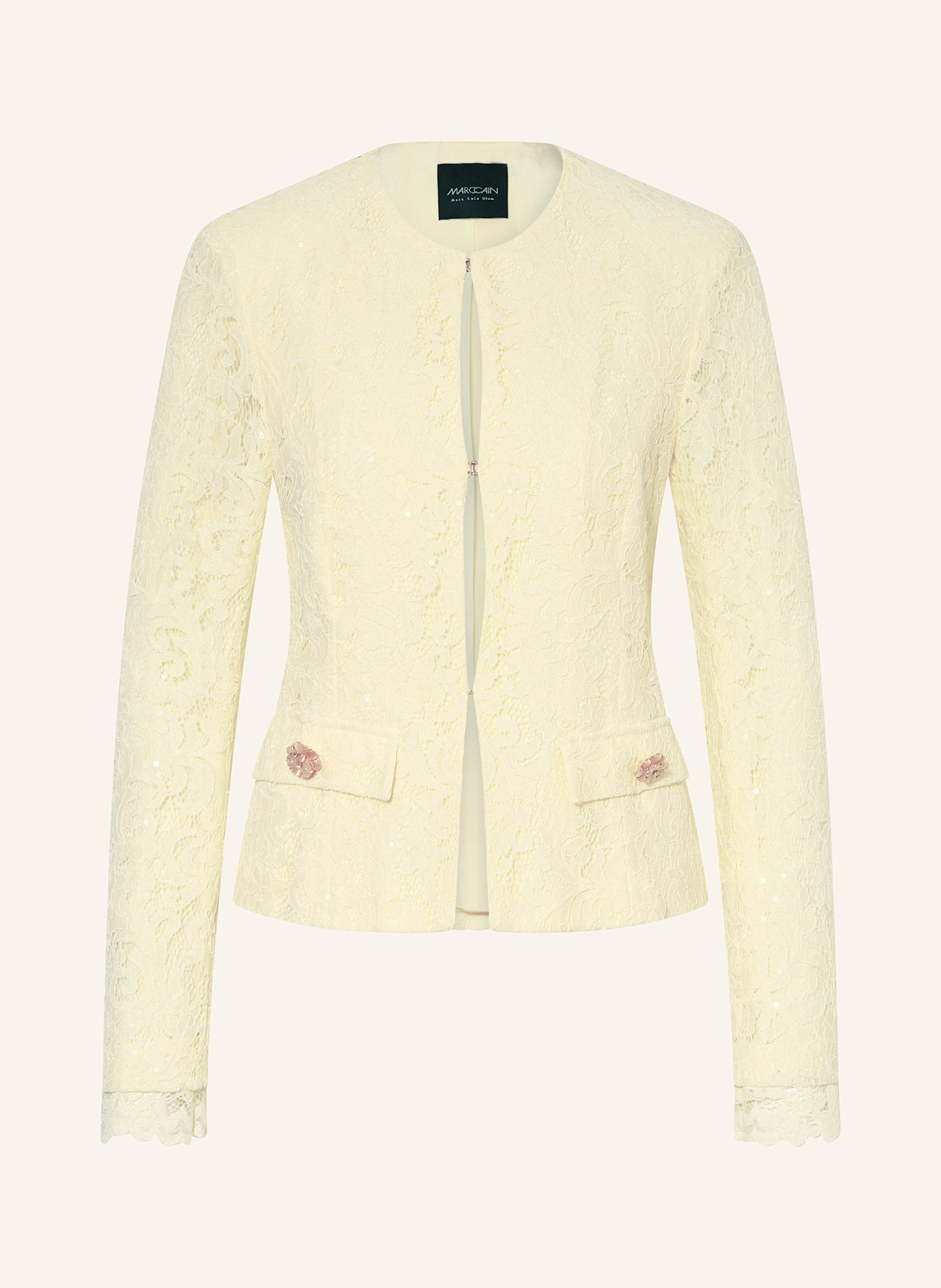 MARC CAIN Lace flowers-print jacket with sequins: 405 bright vanilla