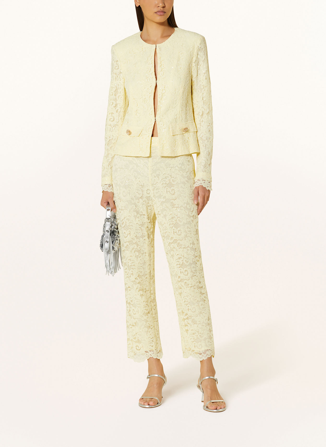 MARC CAIN Lace flowers-print jacket with sequins: 405 bright vanilla