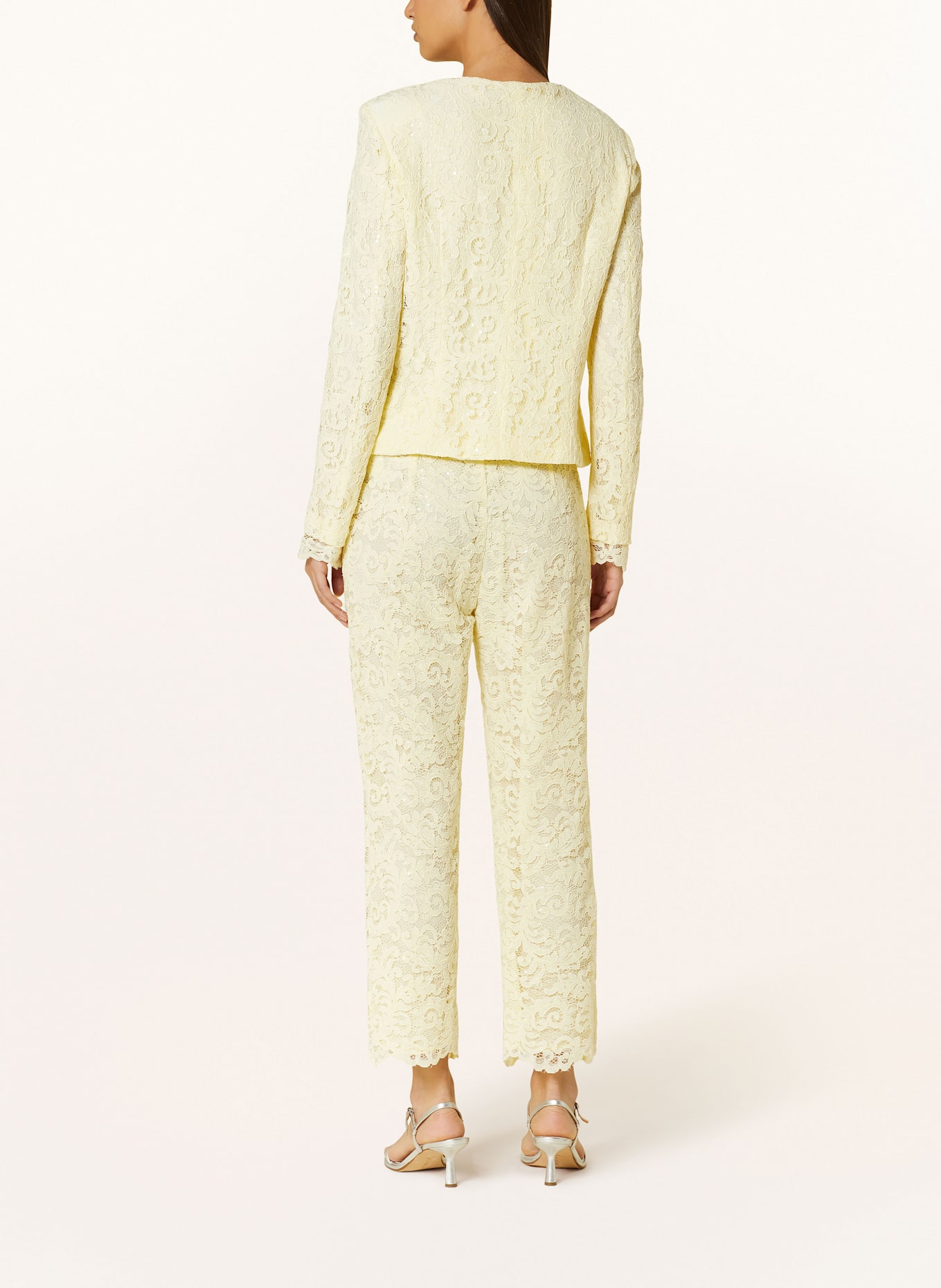 MARC CAIN Lace flowers-print jacket with sequins: 405 bright vanilla