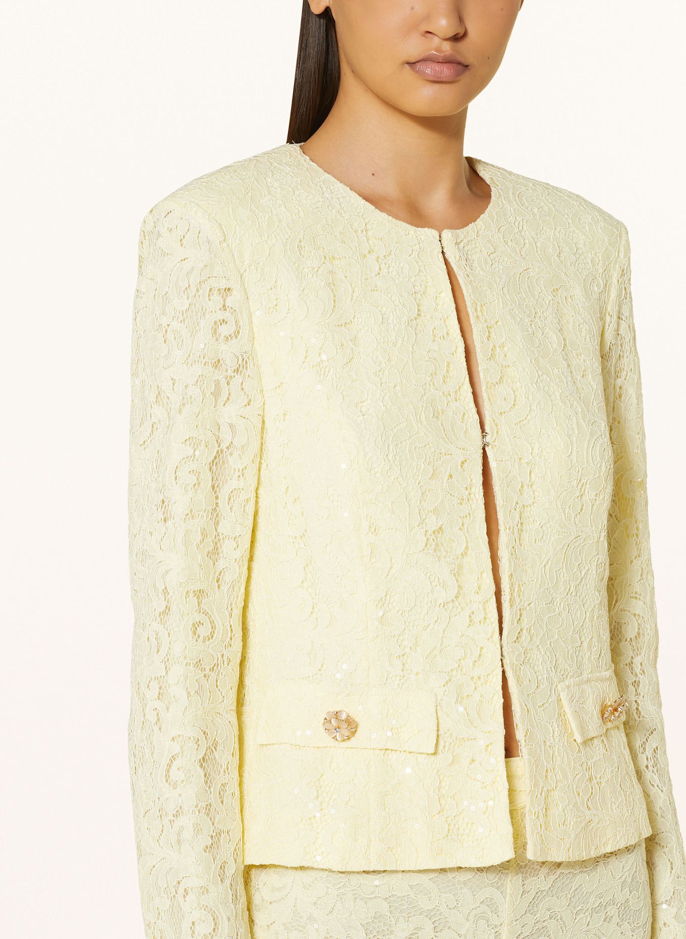 MARC CAIN Lace flowers-print jacket with sequins: 405 bright vanilla