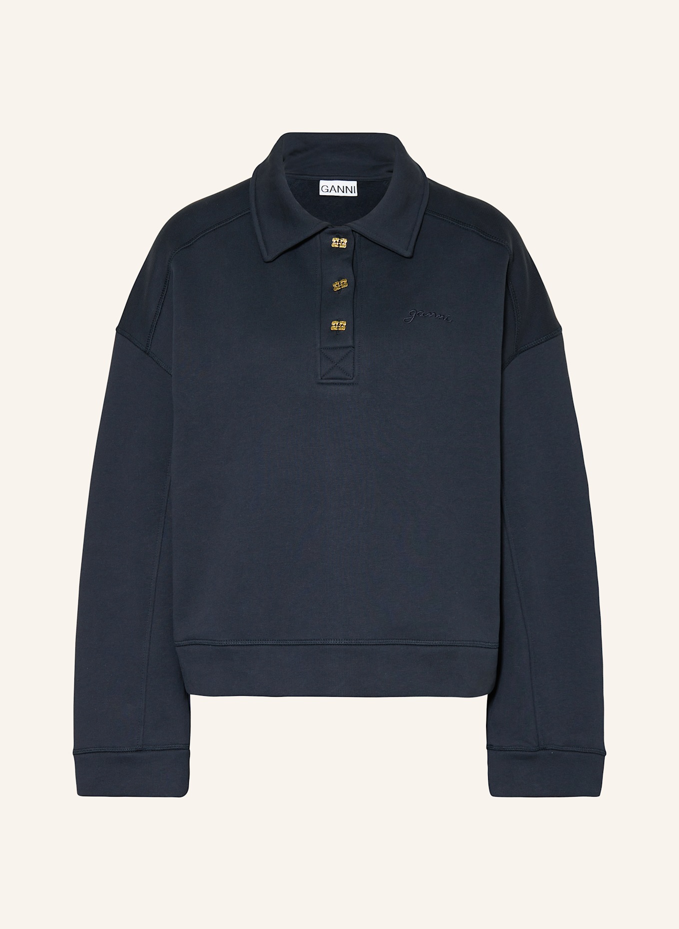 GANNI Sweat-Poloshirt: DUNKELBLAU
