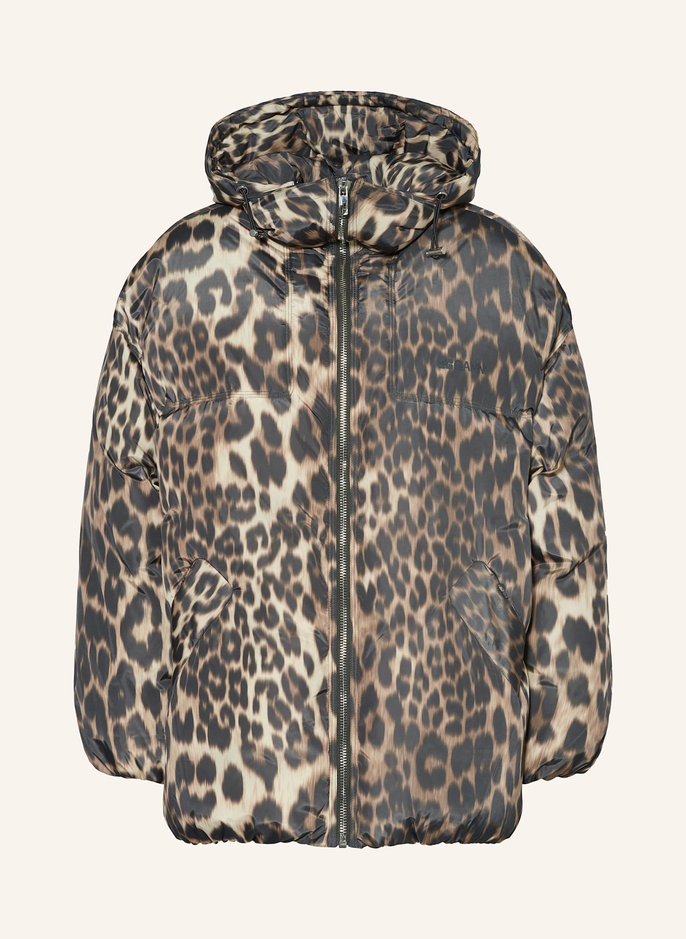 GANNI Daunenjacke mit abnehmbarer Kapuze: DUNKELBRAUN / BEIGE