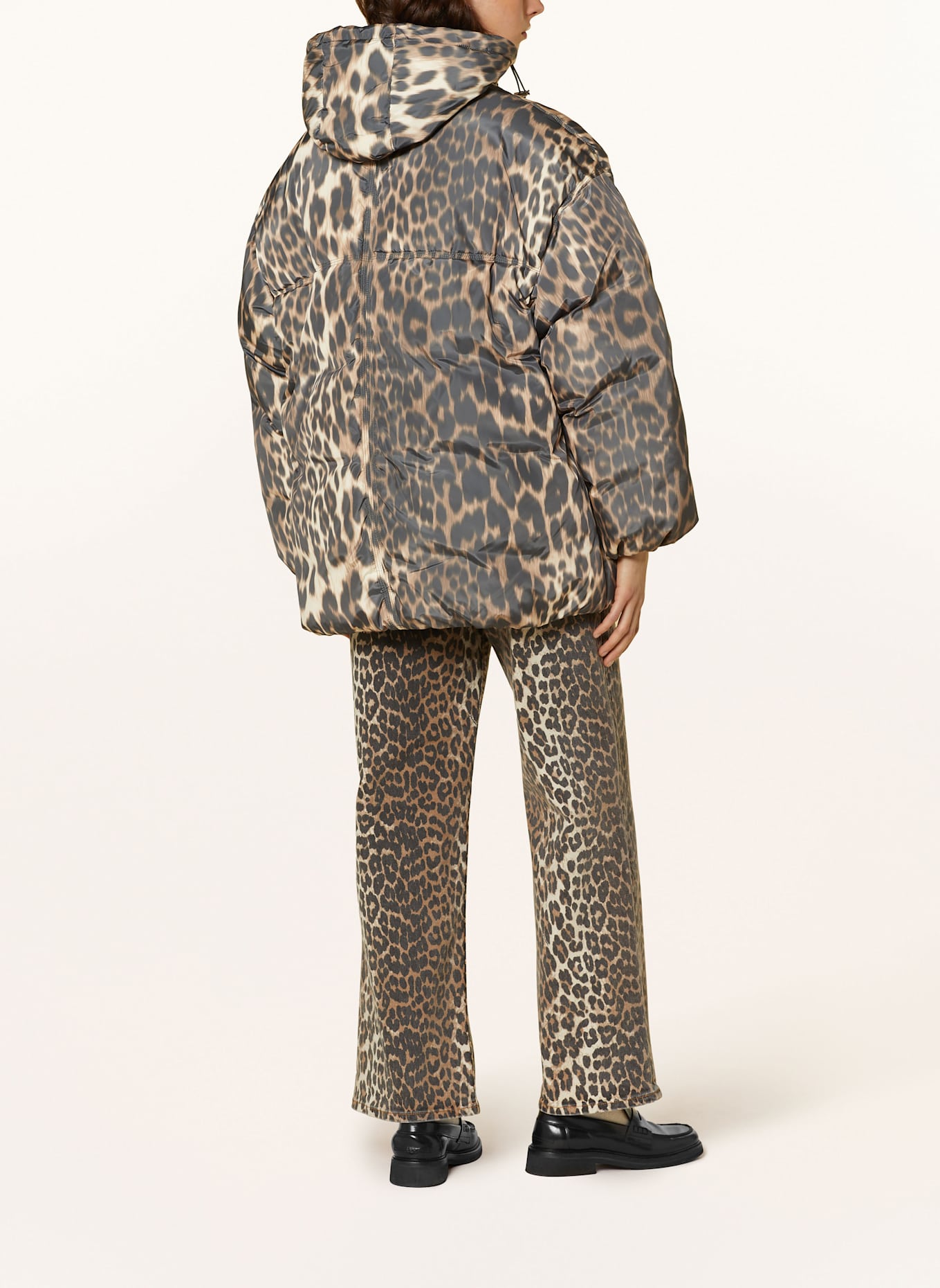 GANNI Daunenjacke mit abnehmbarer Kapuze: DUNKELBRAUN / BEIGE