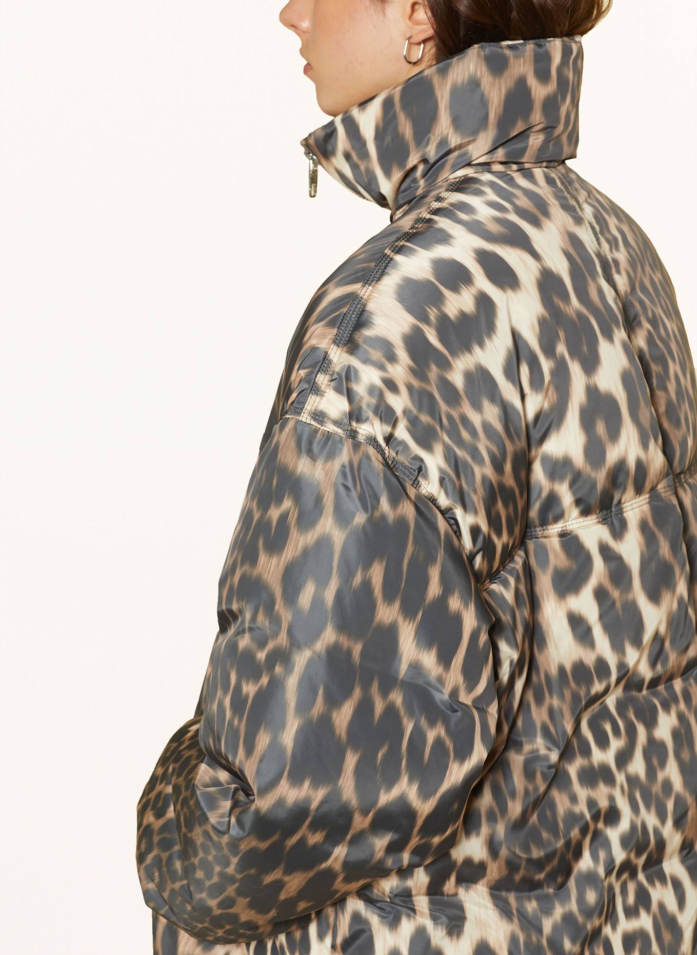 GANNI Daunenjacke mit abnehmbarer Kapuze: DUNKELBRAUN / BEIGE