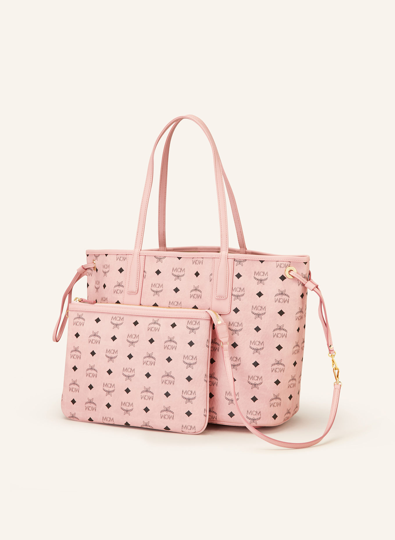 MCM Shopper LIZ VI mit Pouch: ROSA/ SCHWARZ