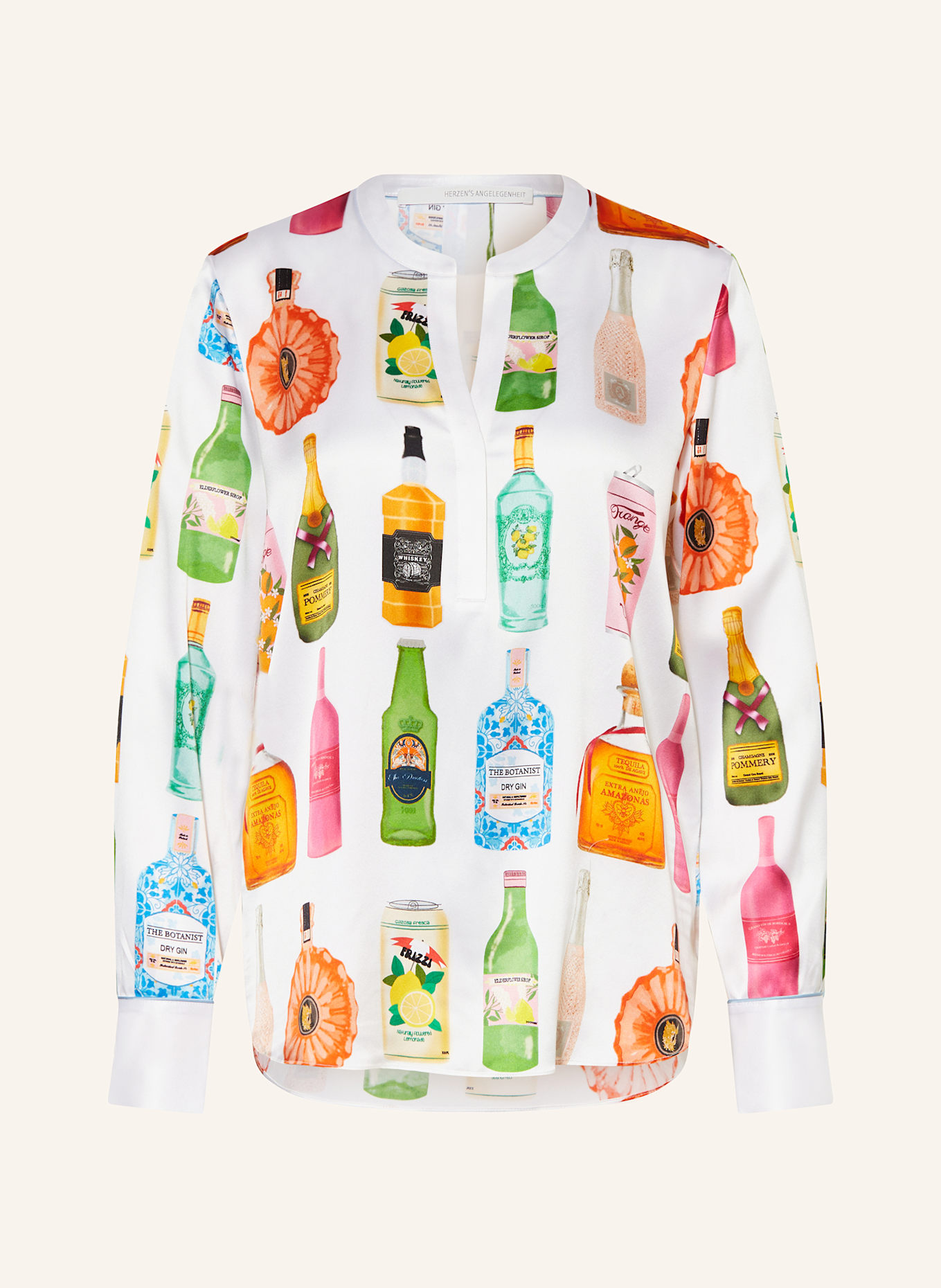 HERZEN'S ANGELEGENHEIT Shirt blouse in silk: WHITE / GREEN / PINK