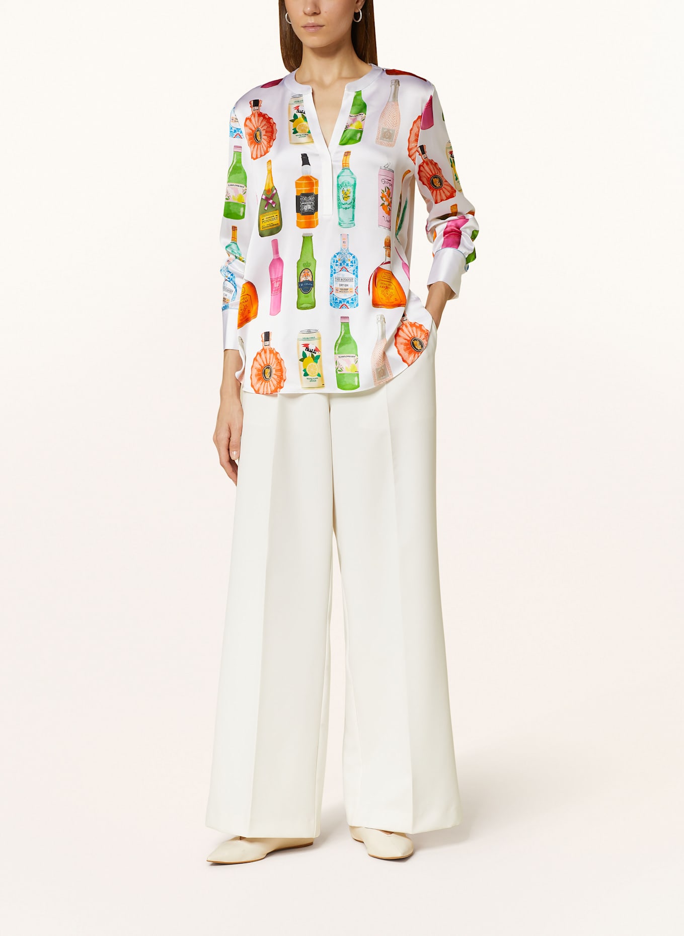 HERZEN'S ANGELEGENHEIT Shirt blouse in silk: WHITE / GREEN / PINK