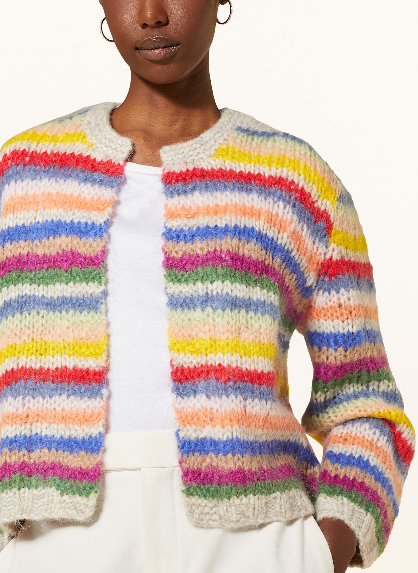 HERZEN'S ANGELEGENHEIT Knit cardigan with mohair: GREEN / YELLOW / RED