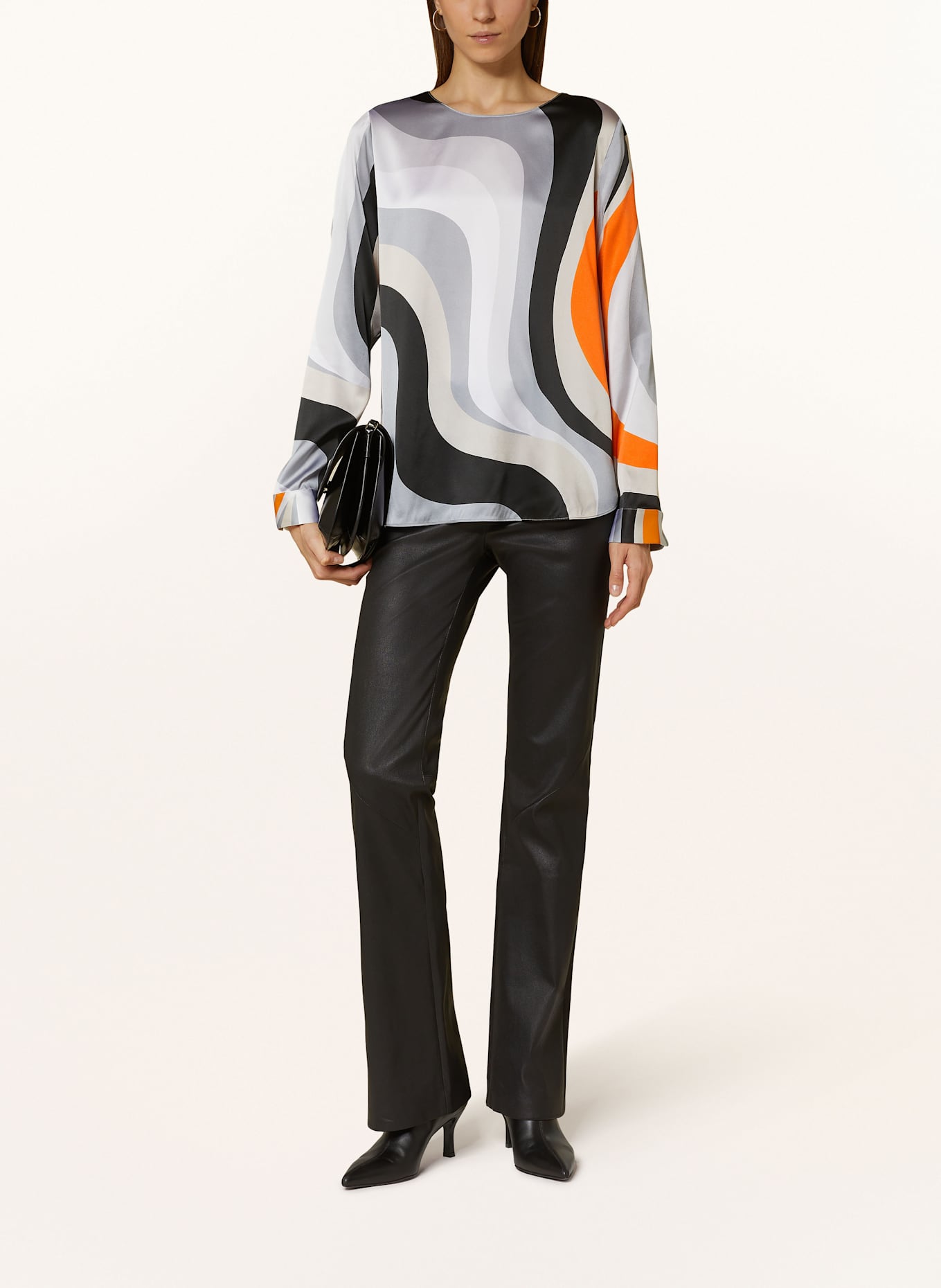 HERZEN'S ANGELEGENHEIT Blusenshirt aus Seide: WEISS / GRAU / ORANGE