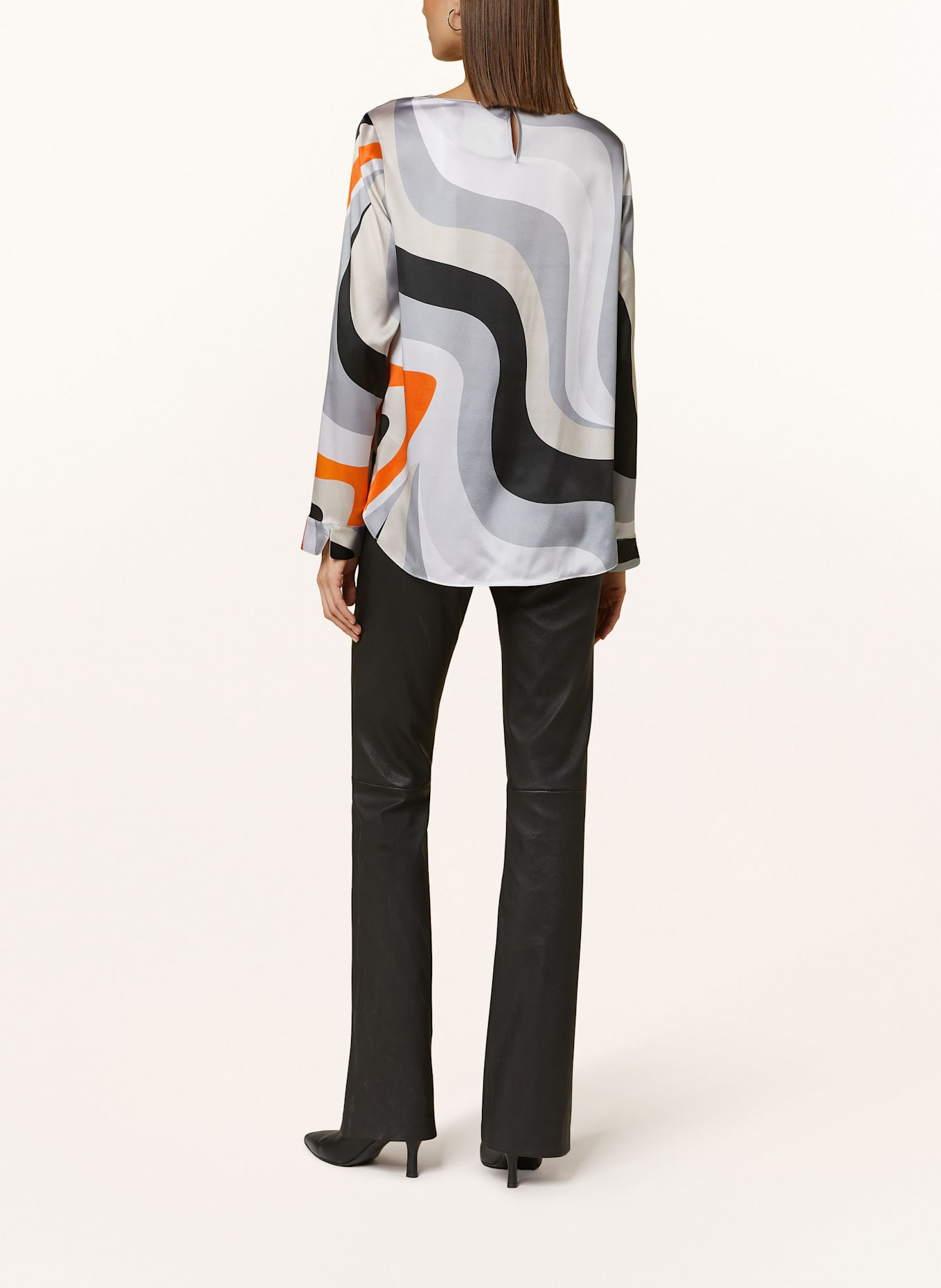 HERZEN'S ANGELEGENHEIT Blusenshirt aus Seide: WEISS / GRAU / ORANGE