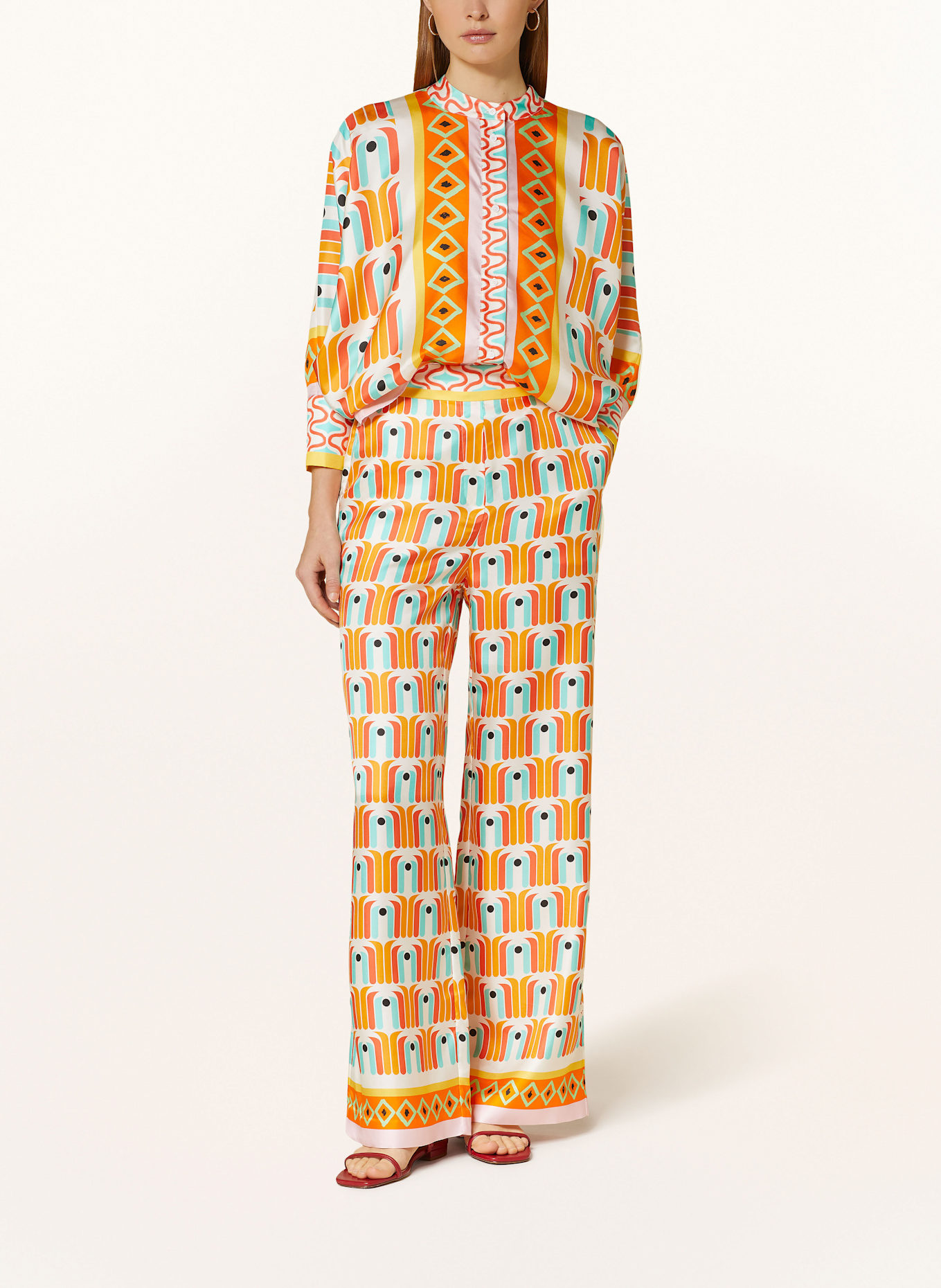 HERZEN'S ANGELEGENHEIT Marlenehose aus Seide: ORANGE / MINT / ROT